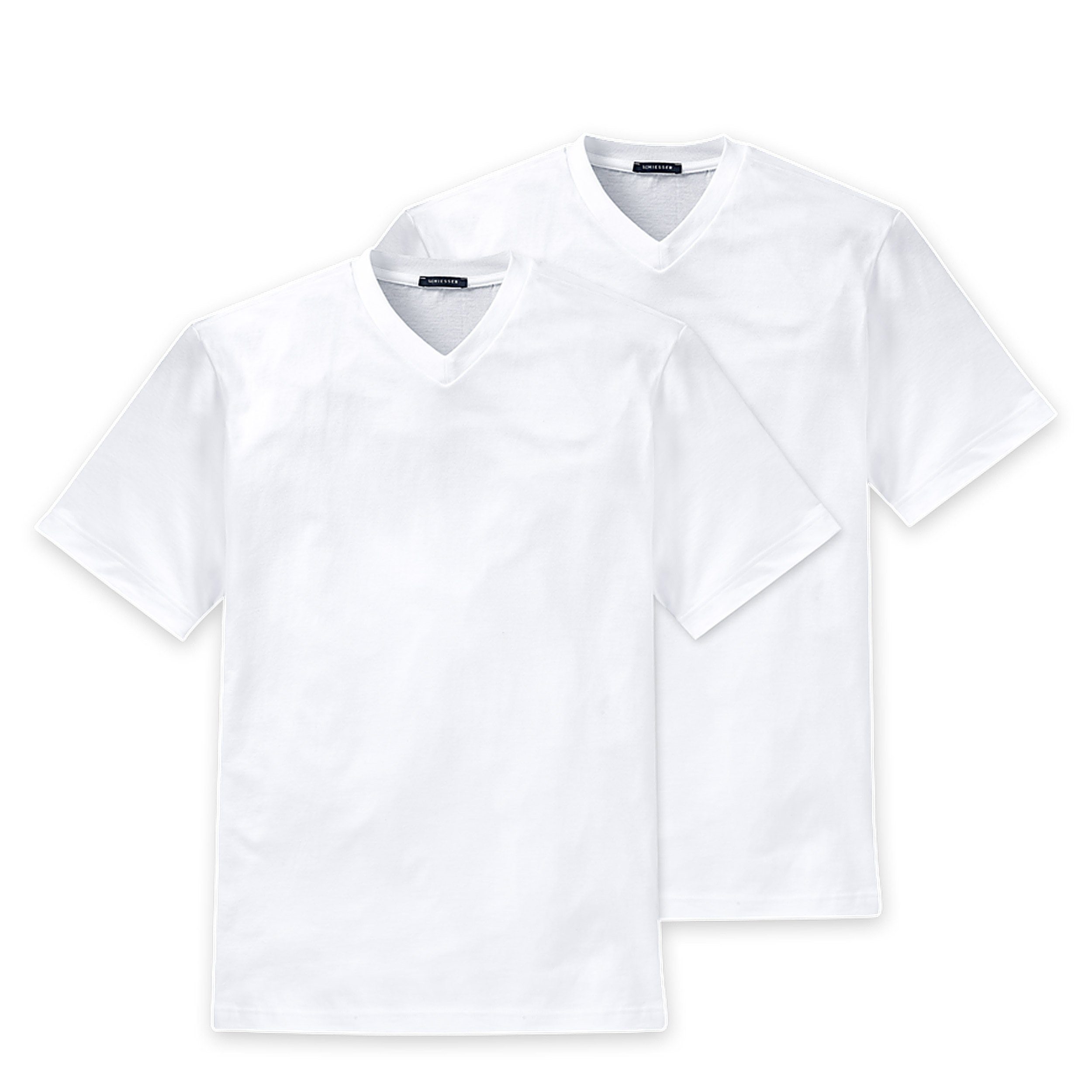 4-St., 4er-Pack) Schiesser American (100) Unterziehshirt Baumwolle T-Shirt Weiss Multipack - V-Ausschnitt (Spar-Pack, reine