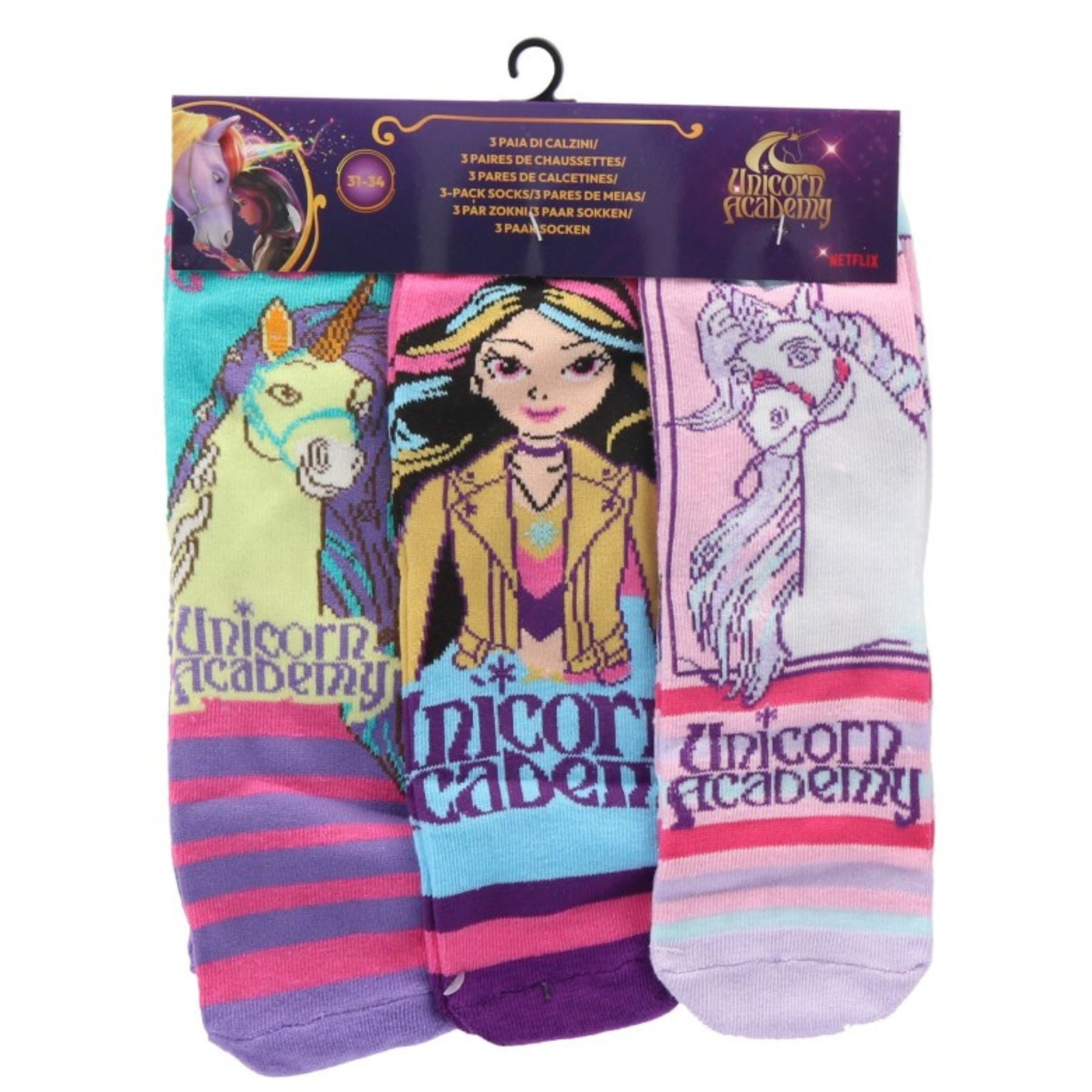 Unicorn Academy Socken Kindersocken Set 3 Paar atmungsaktiv (3-Paar)