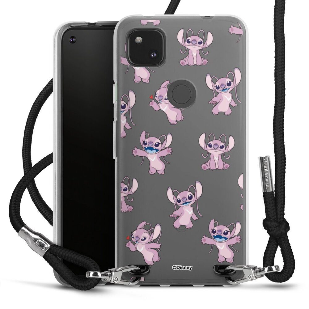 DeinDesign Handyhülle Lilo & Stitch Engel Disney Angel Faces Pattern Transparent, Google Pixel 4a Handykette Hülle mit Band Case zum Umhängen
