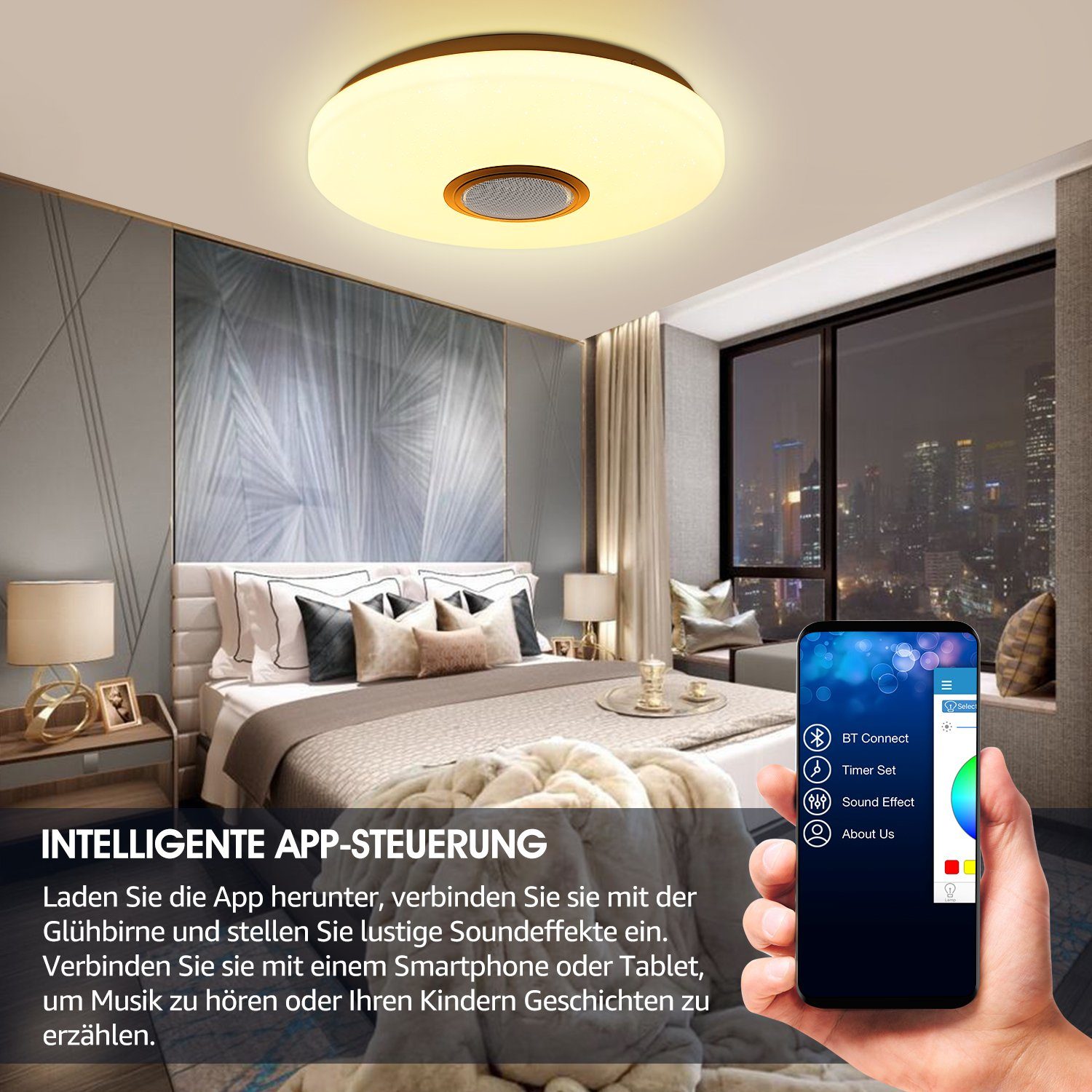 Deckenlampe integriert, Badezimmer LETGOSPT Tageslichtweiß, Ø Lautsprecher für 30cm Φ Bluetooth, 30cm, fest Bluetooth Dimmbar, Fernbedienung RGB APP Schlafzimmer 60W Deckenleuchte Wohnzimmer LED LED RGB-Funktion, RGB, -
