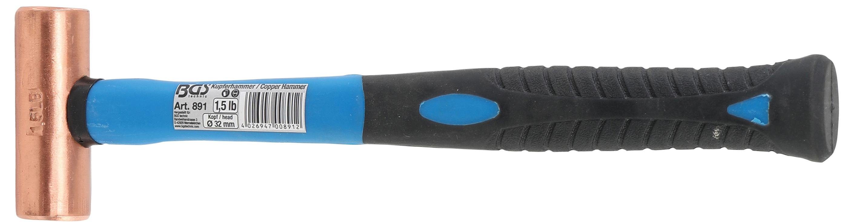 BGS technic Hammer Kupferhammer, Fiberglasstiel, Ø 32 mm, 680 g (1.5 lb) - Kopf