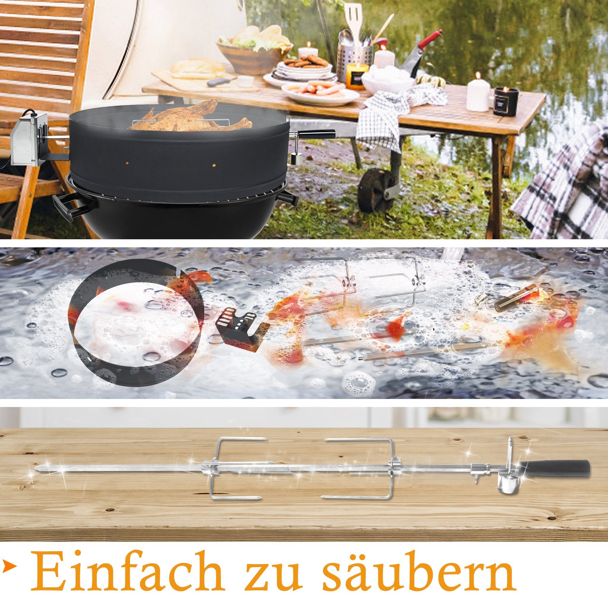 AUFUN Backofenrost Universal Grillspieß mit Drehspieß BBQ Motor für