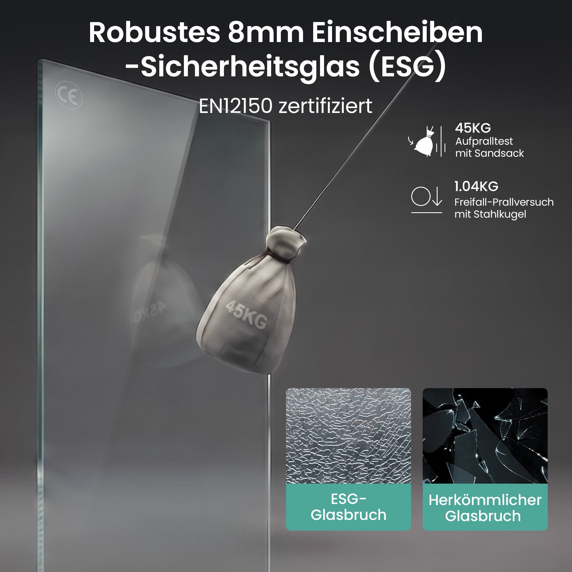 Mai & Mai Dusch-Schiebetür Duschtür Nischentür Doppelschiebetür 8 mm ESG Glas Nano Teramo67K, 100x195 cm, Sicherheitsglas, Nischentür mit Doppelschiebetür,Verst – Bild 5 von 5