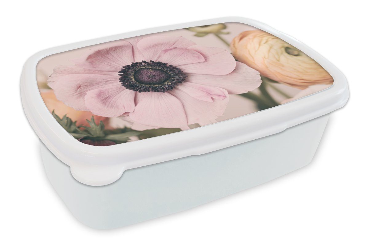 MuchoWow Lunchbox Blumen für - Erwachsene, Jungs (2-tlg), für Kinder Mädchen Natur Kunststoff, Brotbox weiß und Brotdose, Pflanzen, und 
