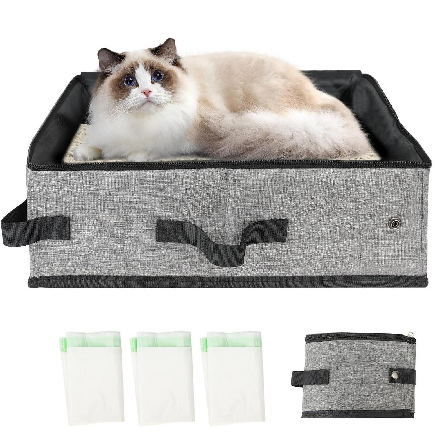 LuxusKollektion Katzentoilette Reise-Katzenklo faltbar Grau 2in1