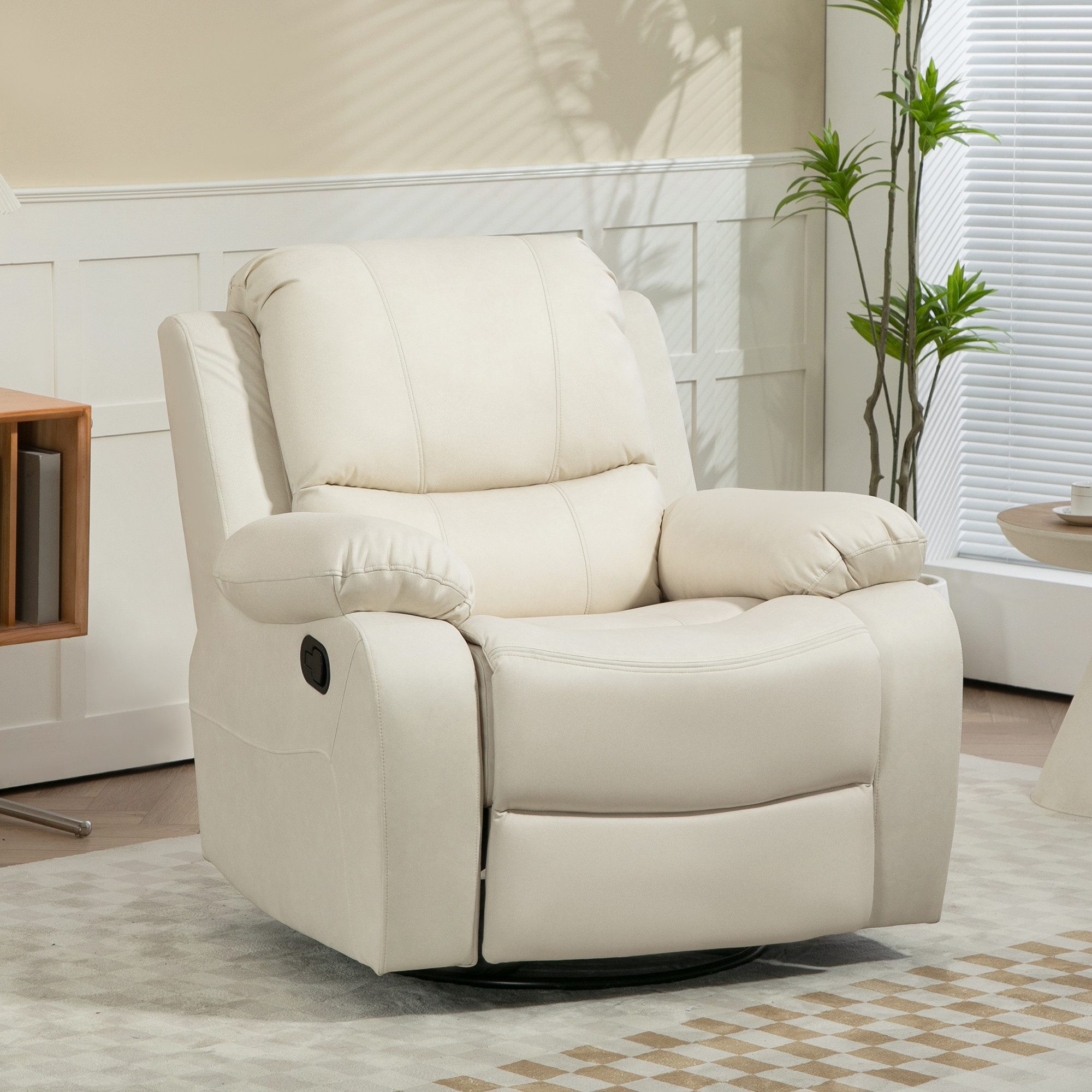 HOMCOM Relaxsessel Fernsehsessel mit Liegefunktion, Sessel mit Fußstütze (Fernsehsessel, 1-St., Liegesessel), für Wohnzimmer, Cremeweiß