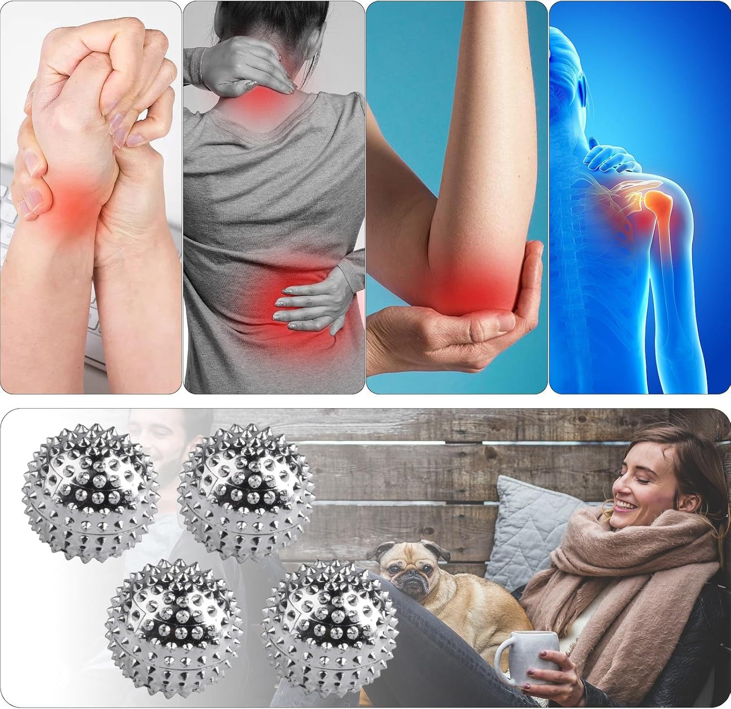 FELIXLEO Massageball 4 Stück Igelball Massage Set mit 8 Akupressurringen Skills, 1-tlg. – Bild 5 von 5