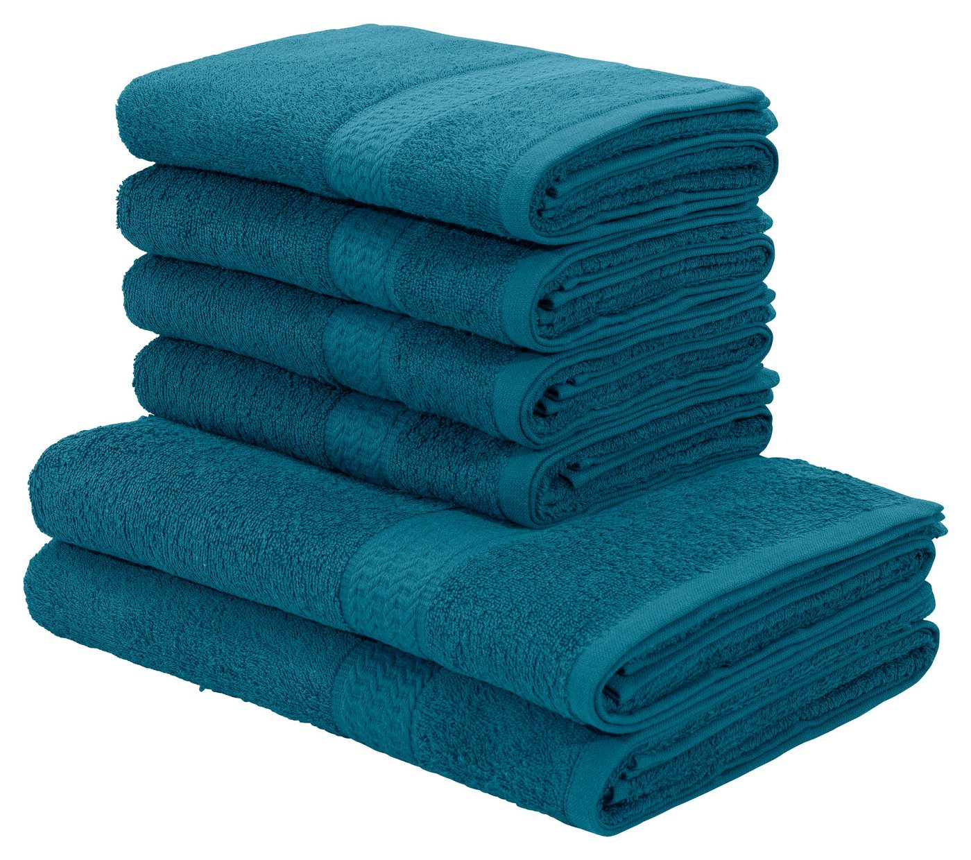 OTTO home Handtuch Set Juna, 6-tlg., 2 Duschtücher (70x140) 4 Handtücher (50x100), Walkfrottee (6-St), 100% Baumwolle, Handtuch-Set mit Bordüre, Uni-Farben, weich
