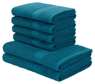 my home Handtuch Set Juna, 2 Duschtücher 70x140, 4 Handtücher 50x100, 100% Baumwolle, Walkfrottee (Set, 6-St), Handtuch-Set, mit Bordüre, Handtücher in Uni-Farben, weich