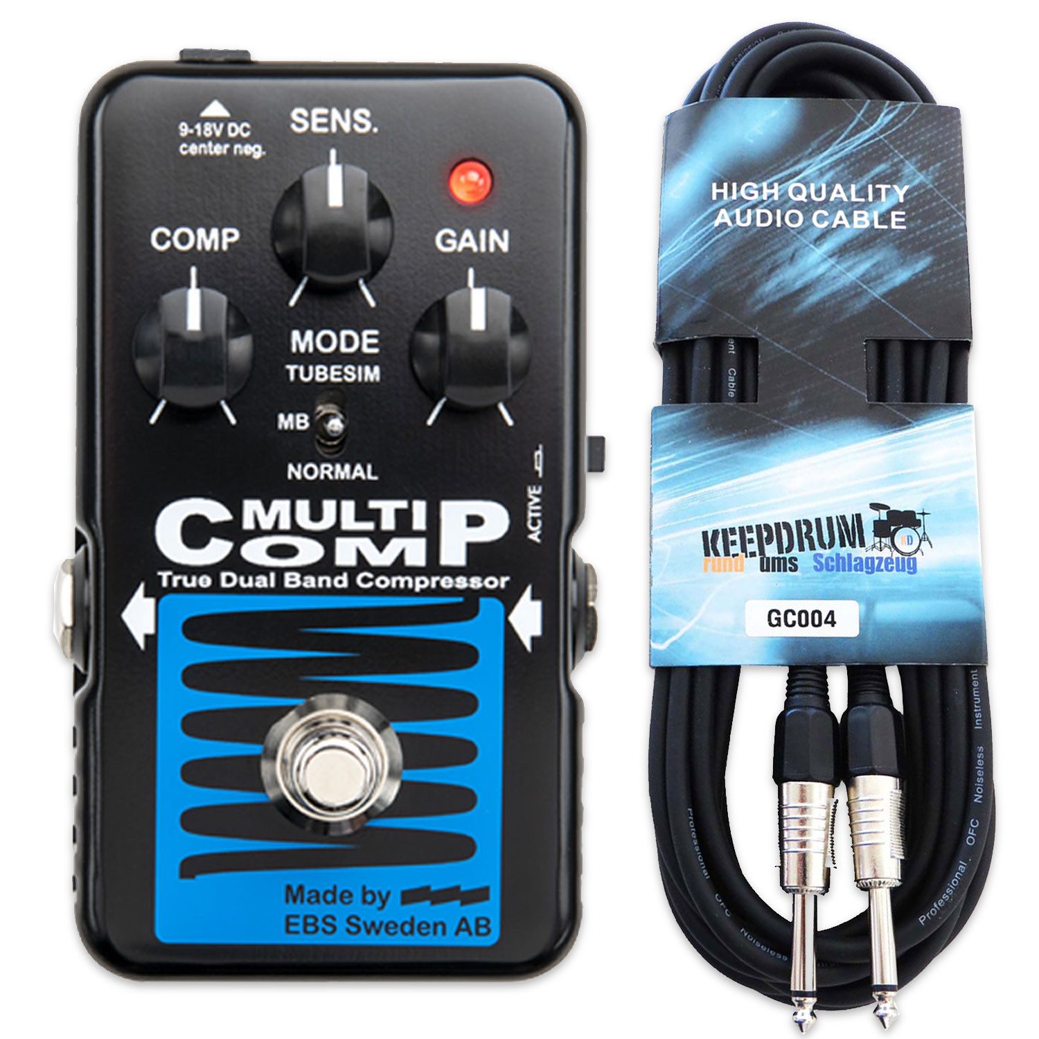 EBS E-Gitarre EBS Effektgerät Multicomp Kompressor Pedal für Bass Blue mit Kabel, Effektgerät, 1-St., Effektgerät, Vorteils-Set mit Klinkenkabel