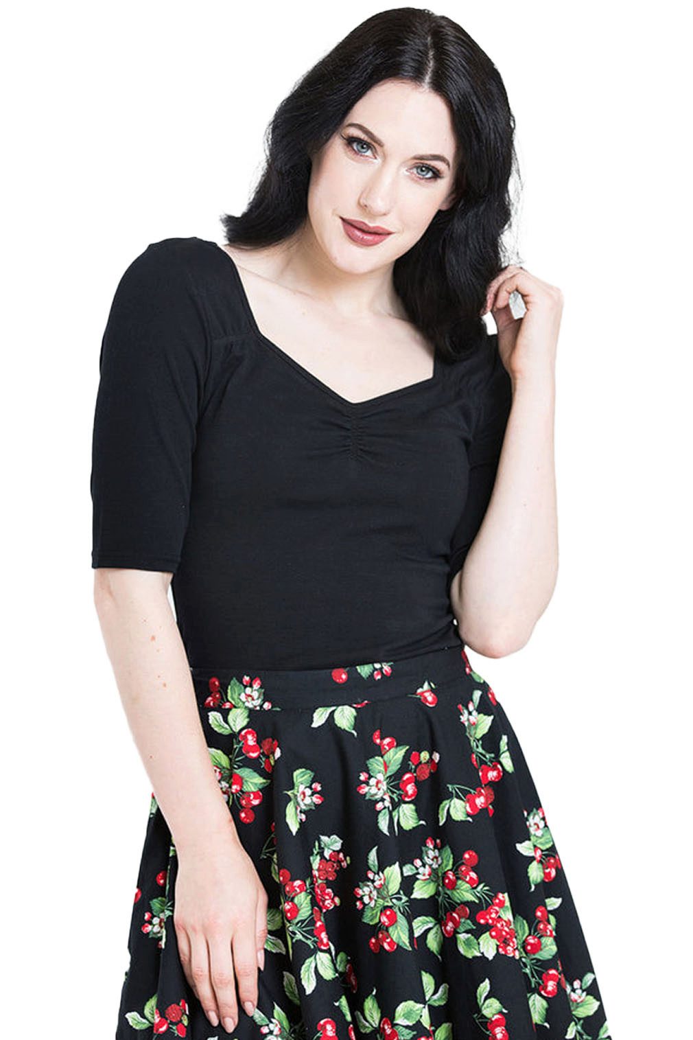 Hell Bunny Shirttop Philippa Schwarz Vintage Retro Rockabilly Oberteil