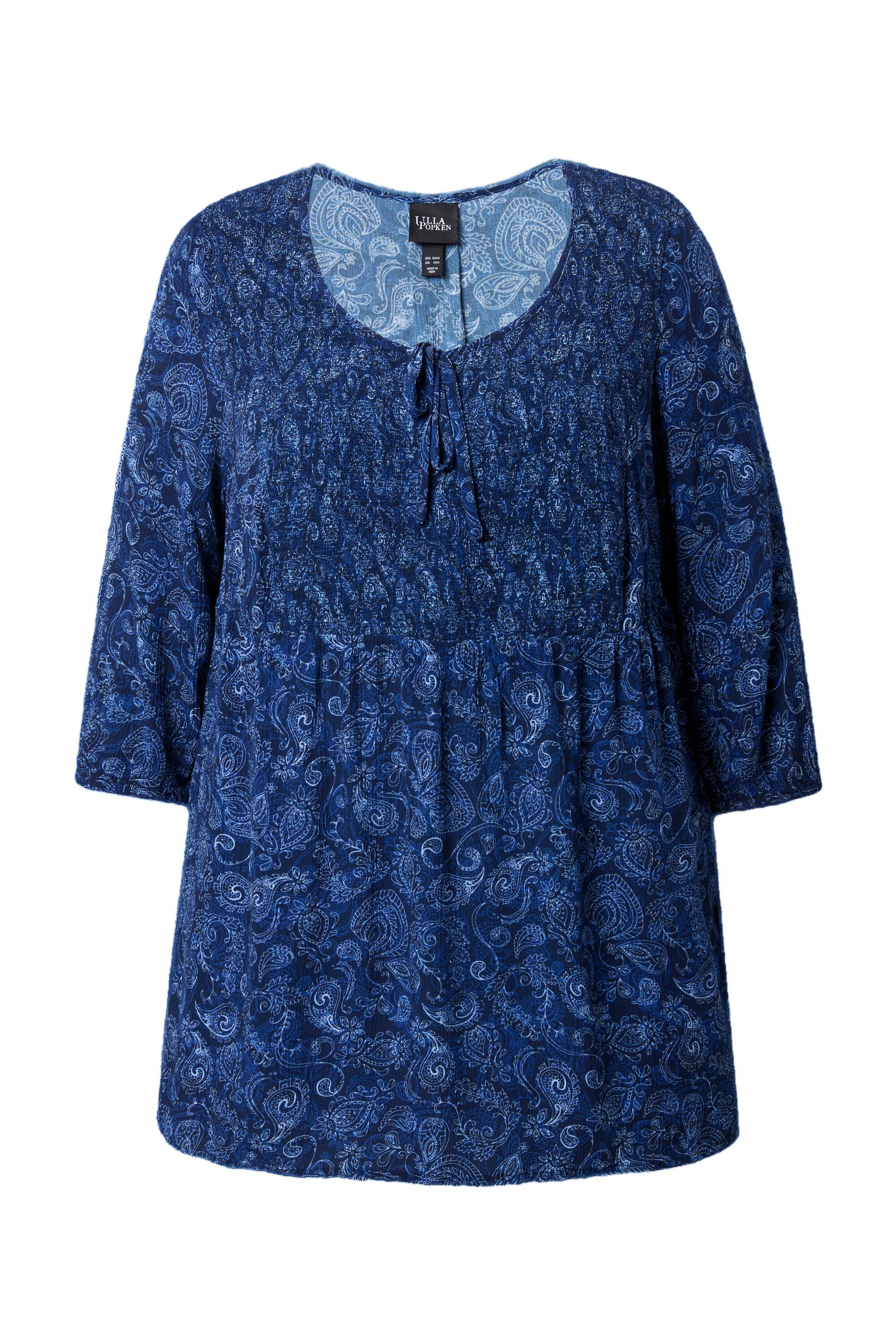 Ulla Popken Longbluse Smokbluse Bluse Rundhals 3/4-Arm Rückenfalte