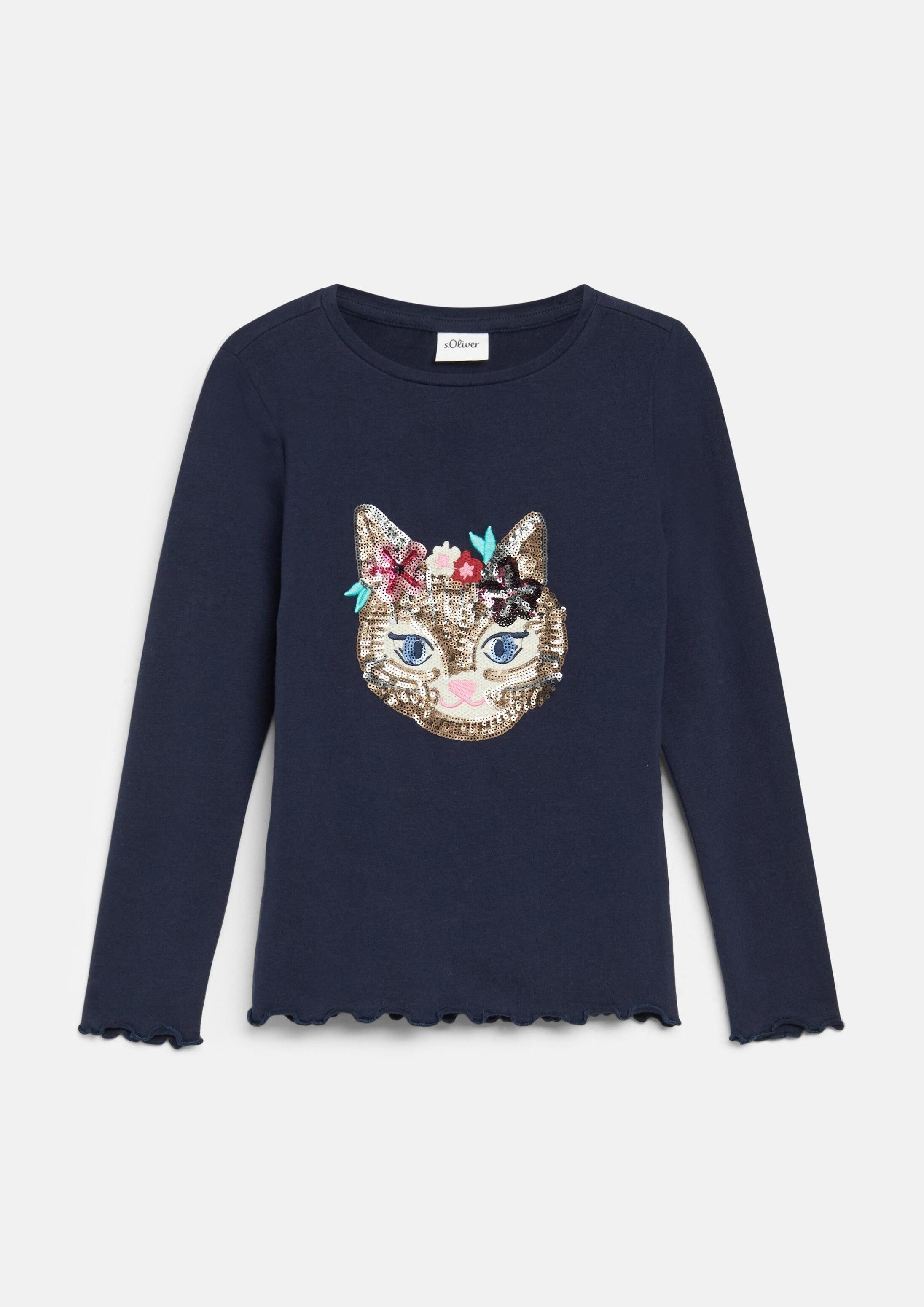 s.Oliver Langarmshirt T-Shirt T-Shirt im Slim Fit mit Stickerei und Pailletten