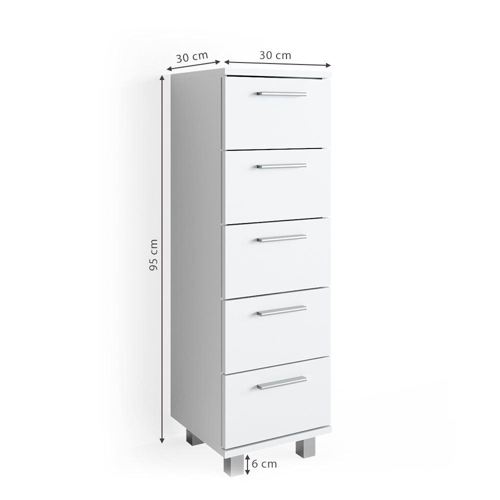Vicco Midischrank Ilias, Weiß, 30 x 95 cm (1-St) Drehbar