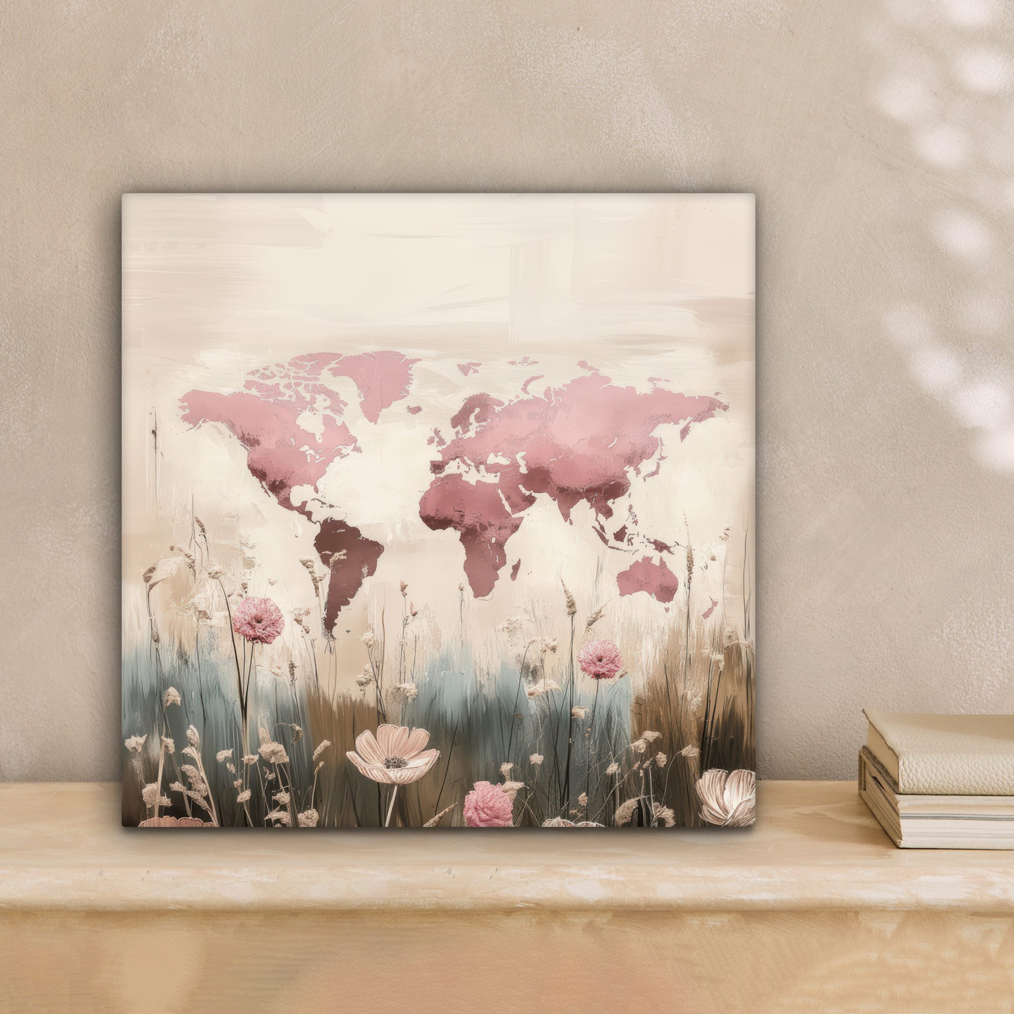 OneMillionCanvasses® Leinwandbild Weltkarte - Rosa - Blumen, Fotodruck (1 S günstig online kaufen