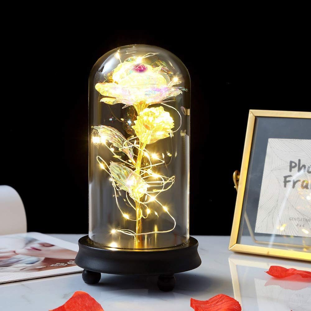 Kunstblume Ewige Rose im Glas Infinity Rosen mit Licht, Valentinstag Geschenke