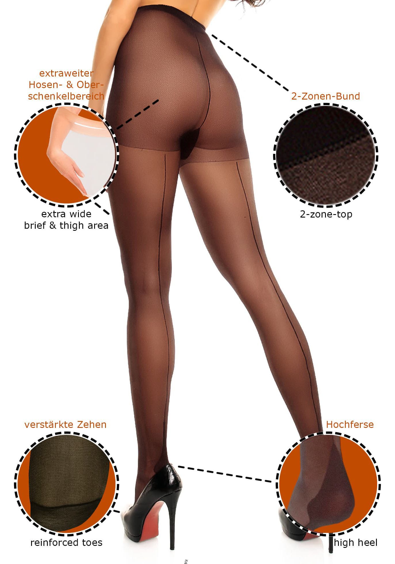 GLAMORY Feinstrumpfhose Amore 20 DEN Nahtstrumpfhose Plus Size
