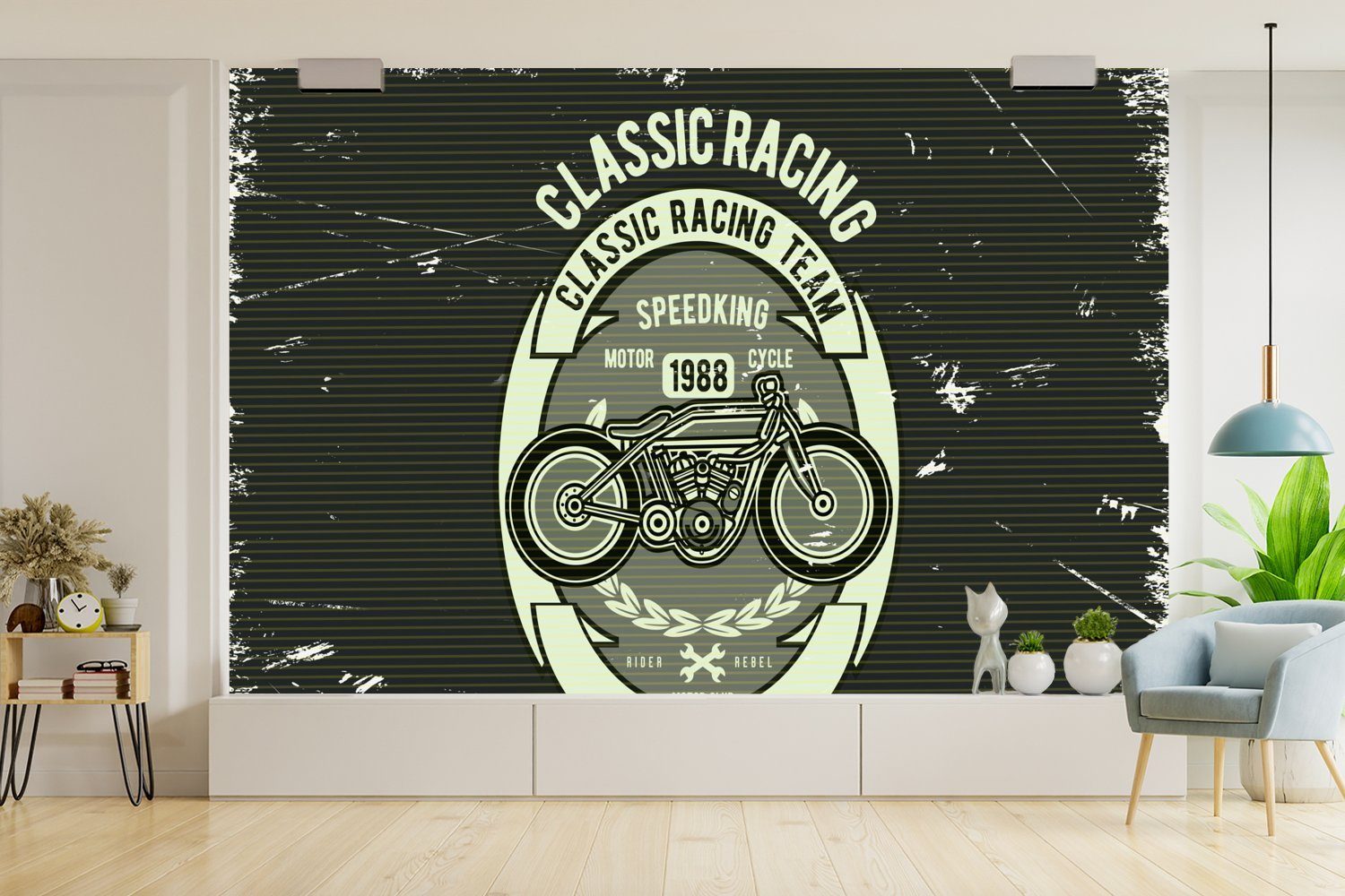 Zeichnung, Kinderzimmer, (6 Vinyl für Motorrad bedruckt, Fototapete - Matt, Vintage St), Tapete Wallpaper - MuchoWow Schlafzimmer, Wohnzimmer,