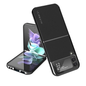 Wigento Handyhülle Für Samsung Galaxy Z Flip4 5G All-Inclusive Kunstleder Cover Handy Tasche Hülle Etuis Schwarz