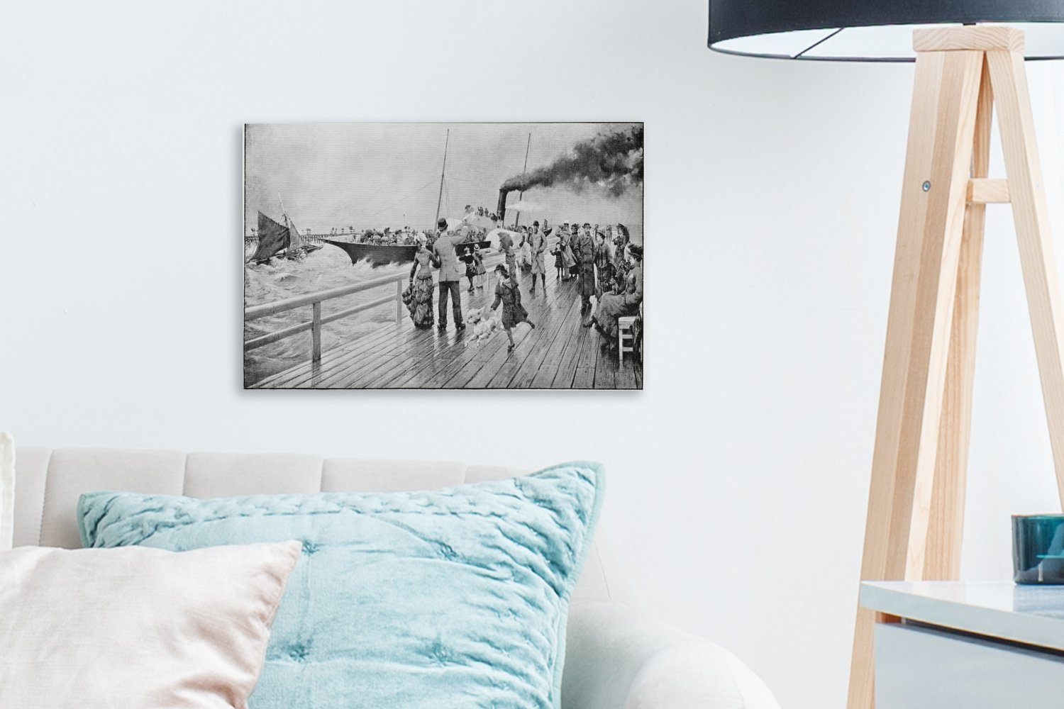 im Seebrücke (1 30x20 cm Leinwandbild Eine Wanddeko, St), Jahrhundert, OneMillionCanvasses® neunzehnten Aufhängefertig, Leinwandbilder, Illustration Wandbild einer