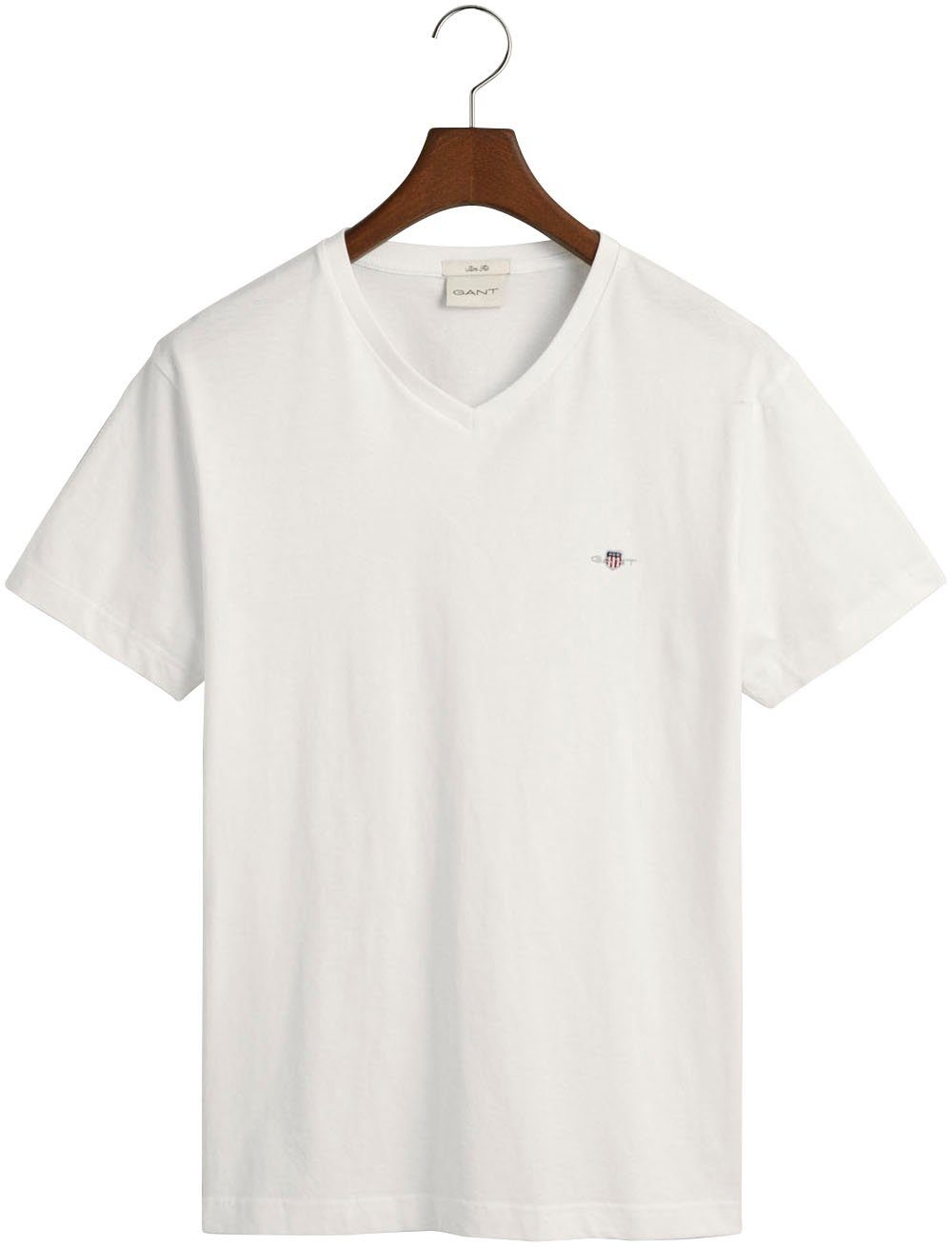 Gant T-Shirt SLIM SHIELD V-NECK Logostickerei T-SHIRT white kleinen einer mit der auf Brust