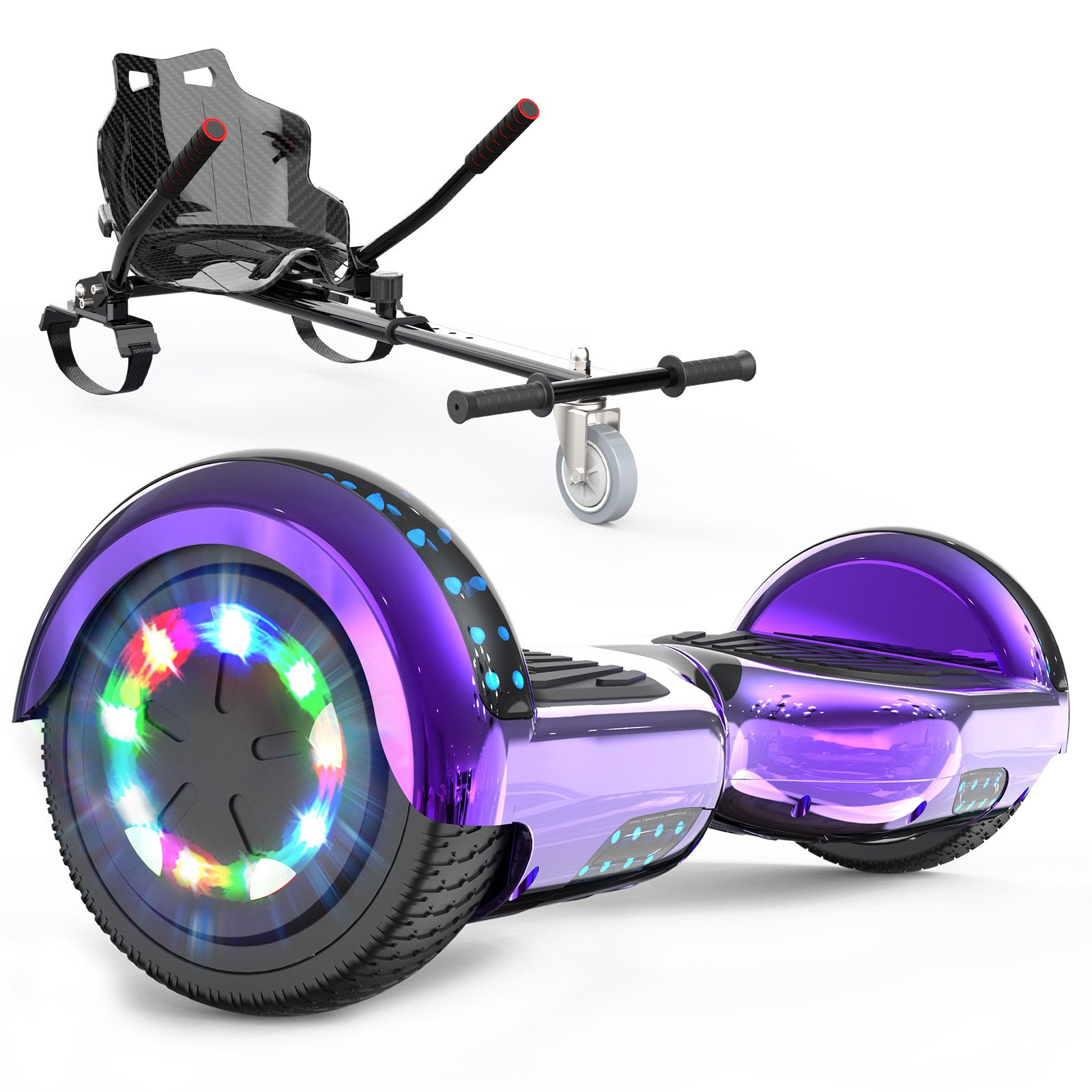 RCB TECH Balance Scooter Kart Set, 6,5 Zoll Hoverboard mit Sitz für Kinder, Hoverboard mit Go-Kart, 120,00 W, 15 km/h, bis zu 10 km Reichweite, keine Straßenzulassung