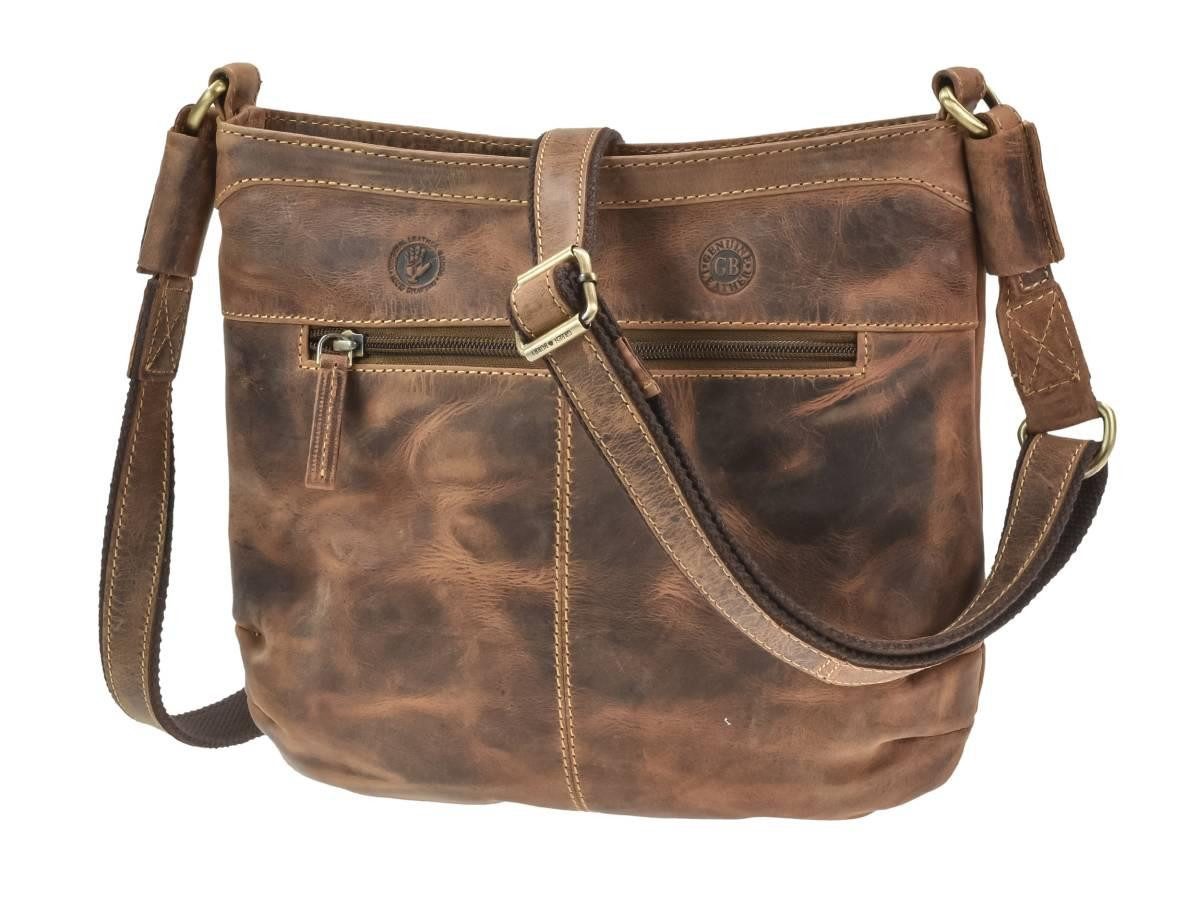Greenburry Umhängetasche "Vintage" Leder Damen 27x25cm, used Look Style, Schultertasche 27x25cm, Handtasche, antikbraun