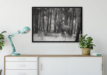 Pixxprint Leinwandbild röhrender Hirsch, Wanddekoration (1 St), Leinwandbild fertig bespannt, in einem Schattenfugen-Bilderrahmen gefasst, inkl. Zackenaufhänger