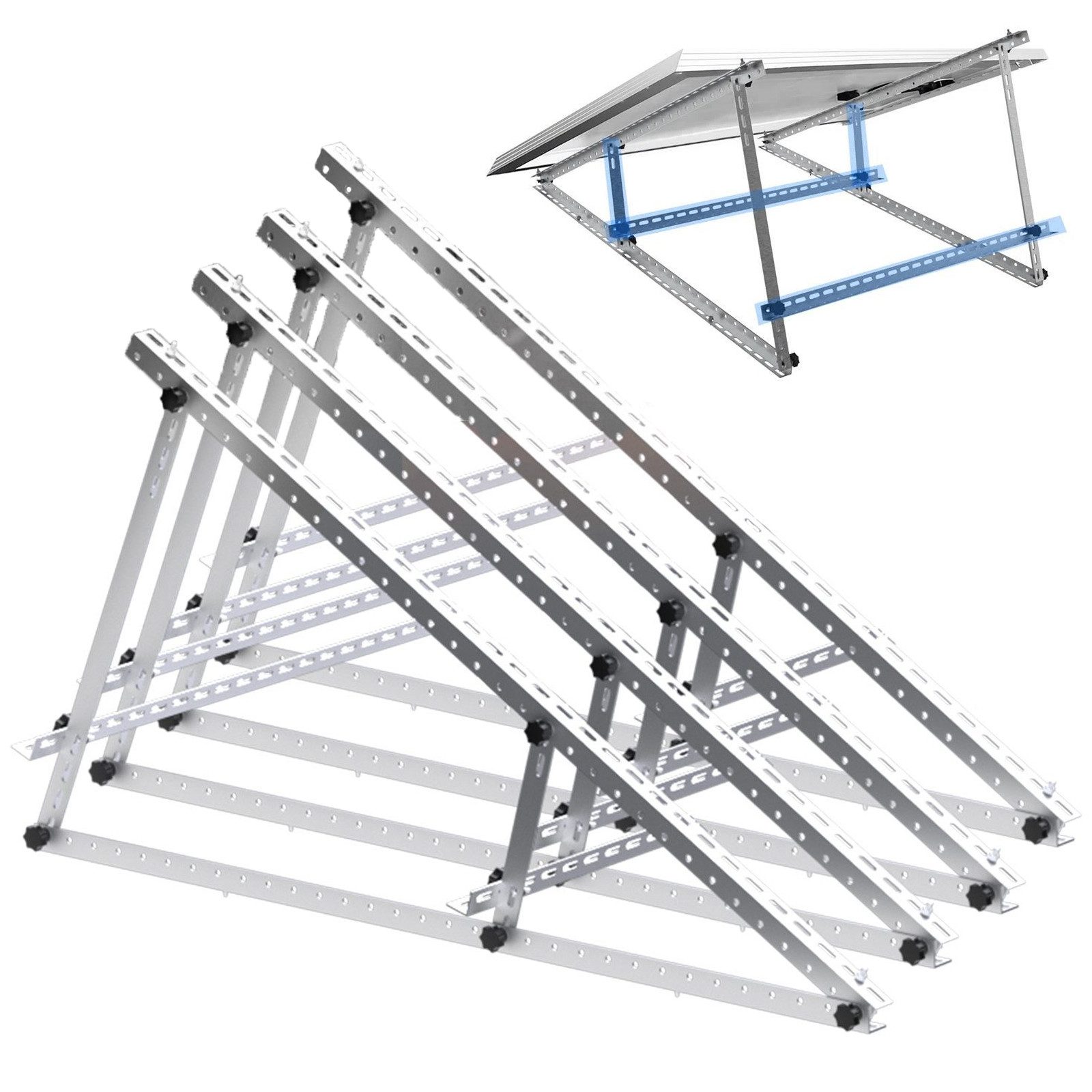 Rhein Beleuchtung Solarmodul 118 cm Verstärkte Solarpanel Halterung & Balkonkraftwerk Halterung, 0 W, Eloxiertes Aluminium & Edelstahl, (Set, 2-St., Solarmodul Halterung für Balkon, Wohnmobil - Ohne Bohren), Neigungswinkel 0-90° verstellbar - Robust, wett