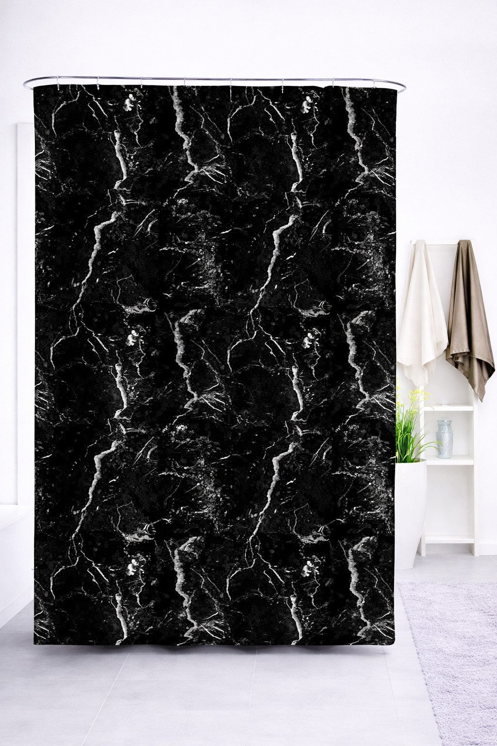 Euroshowers GmbH Duschvorhang hochwertig verarbeitet mit 12 Duschvorhangringen und Metallösen Breite 180 cm