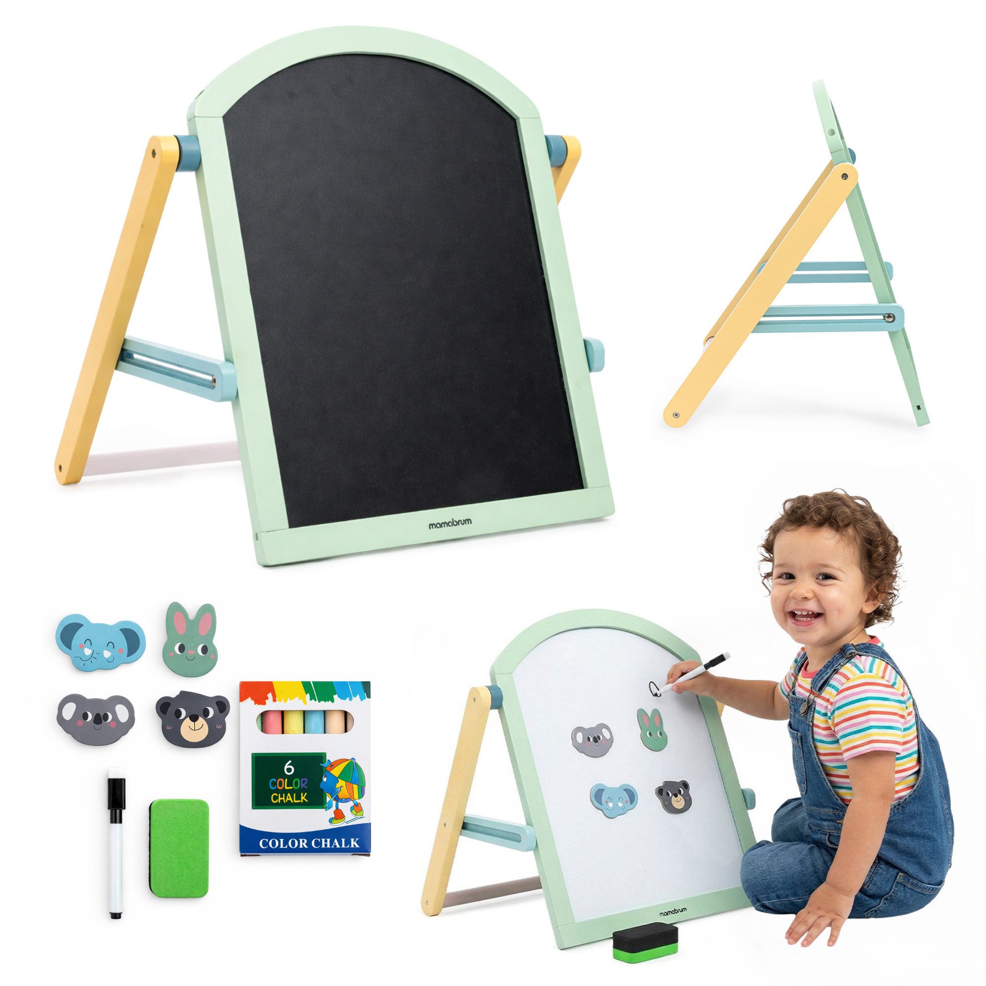 Mamabrum Kinderstaffelei Mamabrum Kinder Tafel 2in1 Magnettafel Kreidetafel mit Ständer