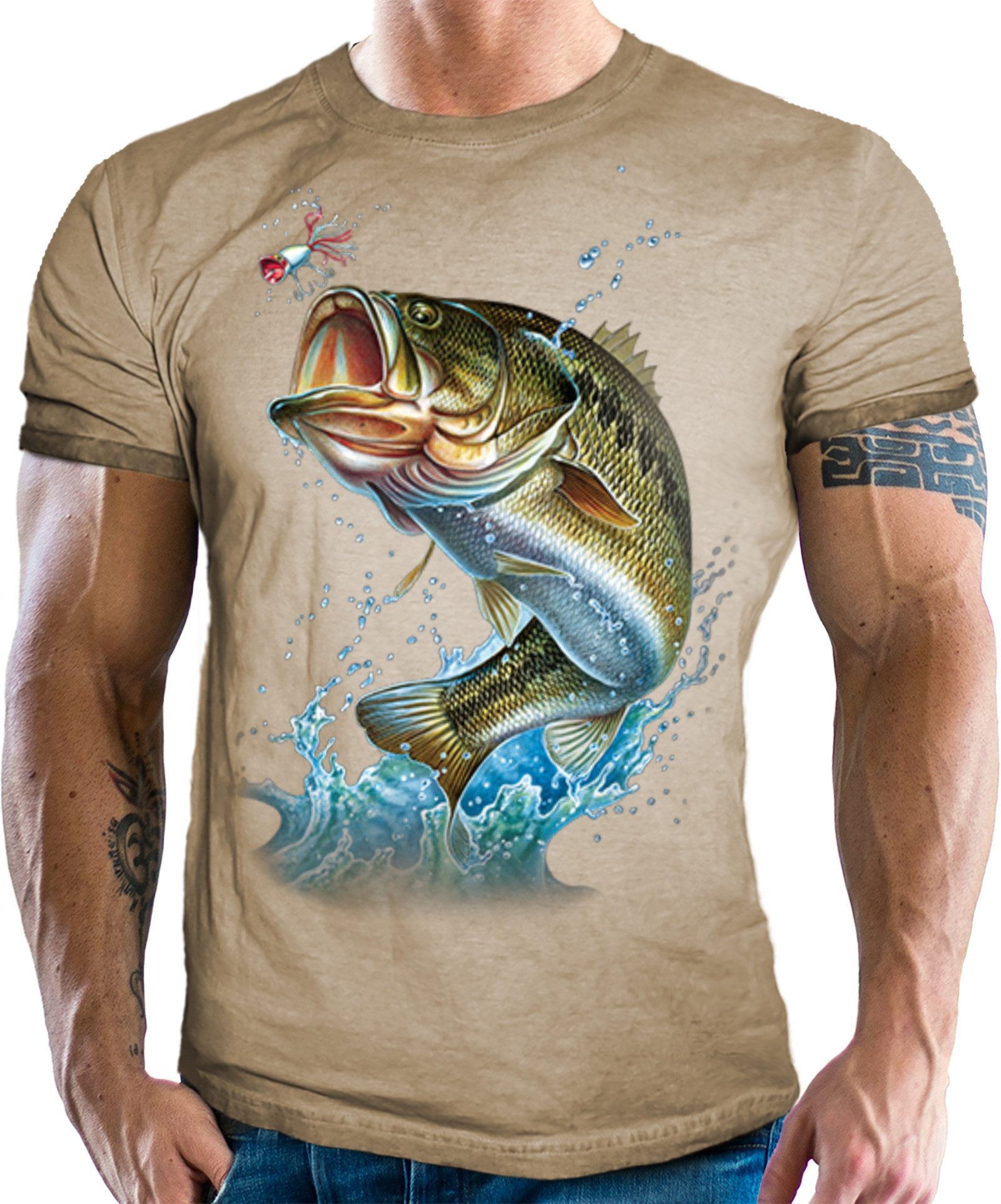 LOBO NEGRO® T-Shirt als Geschenk für Angler und Fischer: Barsch Used Look