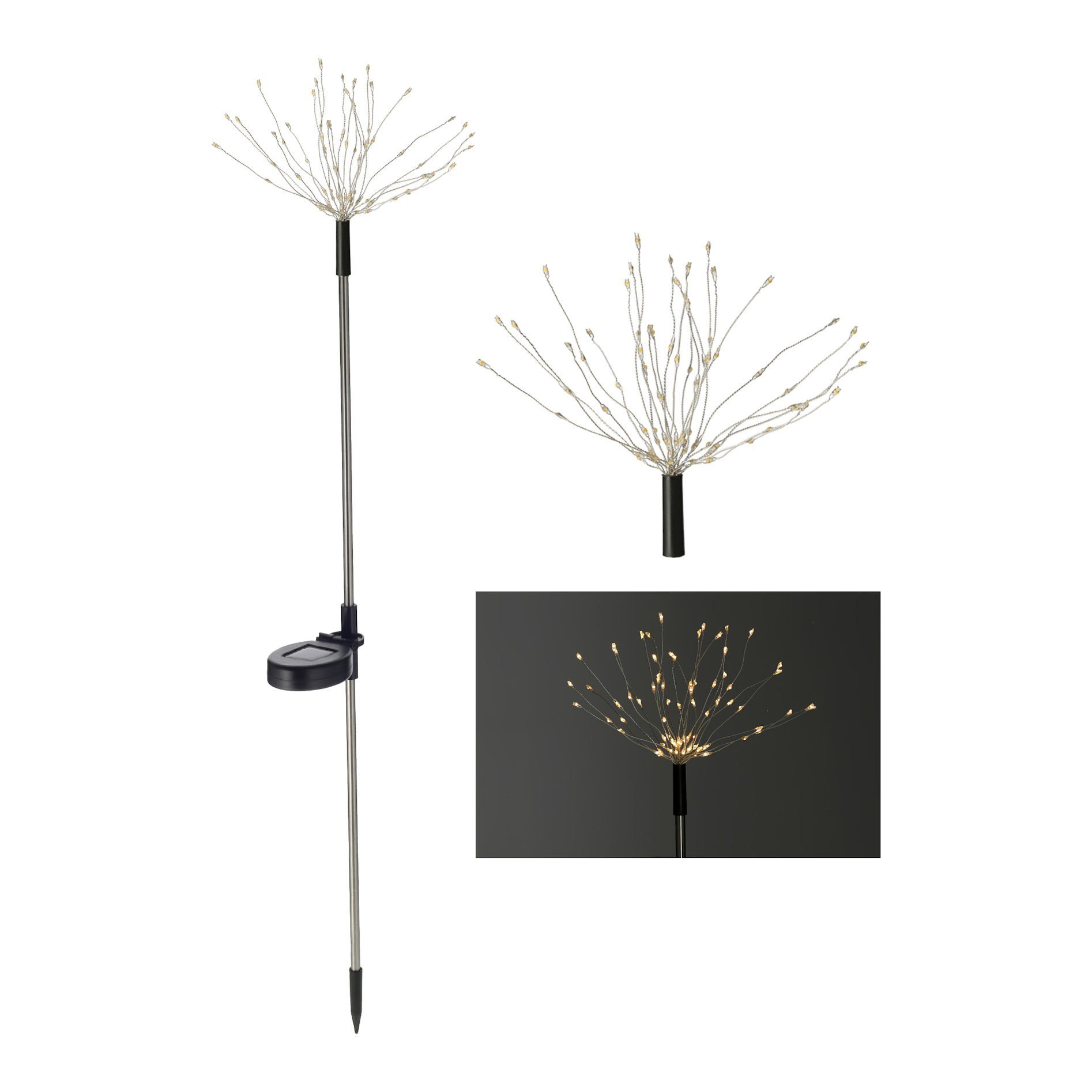 Spetebo LED Solarleuchte LED Solar Gartenstecker FIREWORK - 75 LED, Dämmerungssensor, LED, warm weiß, Solar betriebene Garten Leuchte FIREWORK