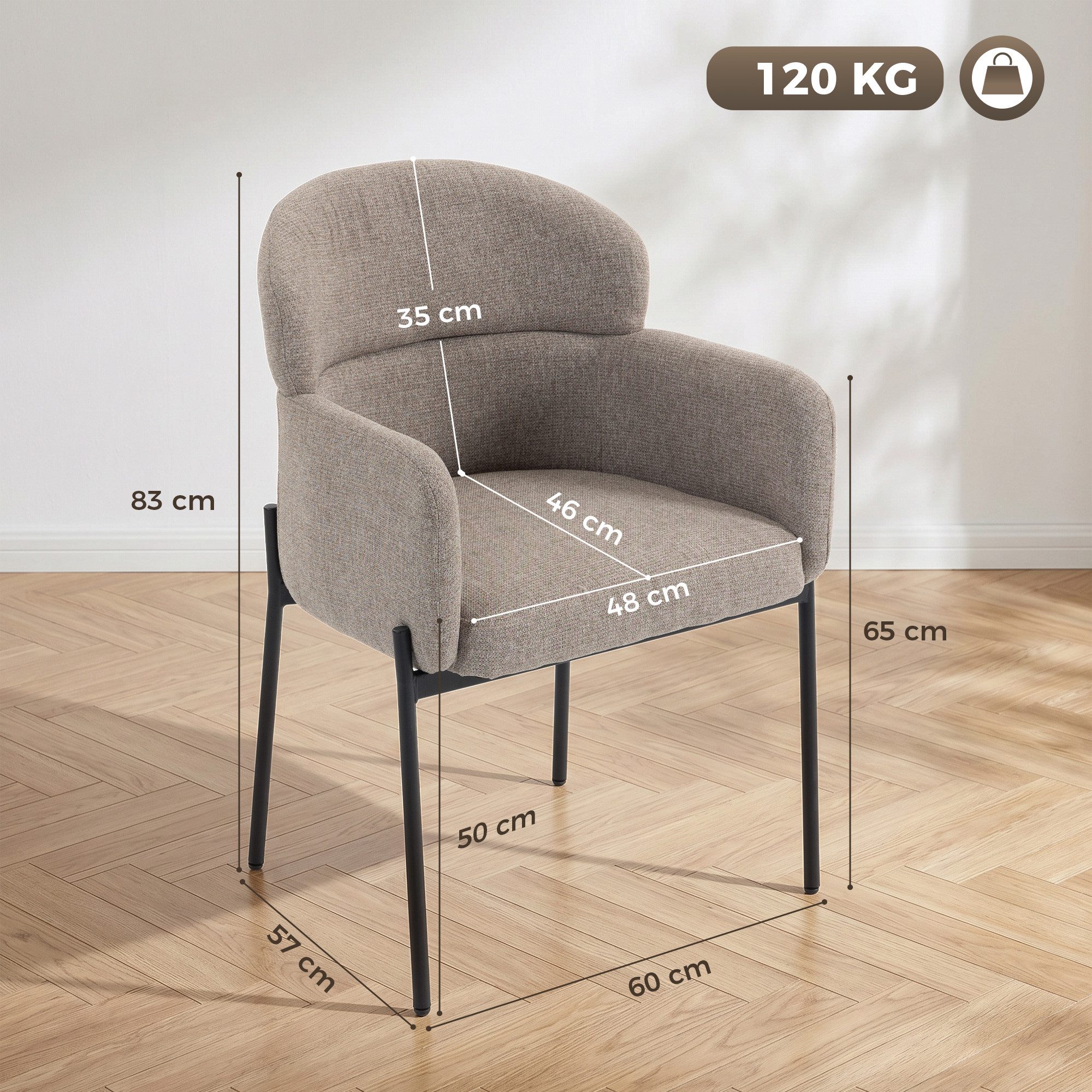 HOMCOM Relaxsessel Sessel Wohnzimmer Loungesessel mit Chenille-Optik (Set, 1-St., Lesesessel), Polsterstuhl für Schlafzimmer, Hellbraun – Bild 3 von 5