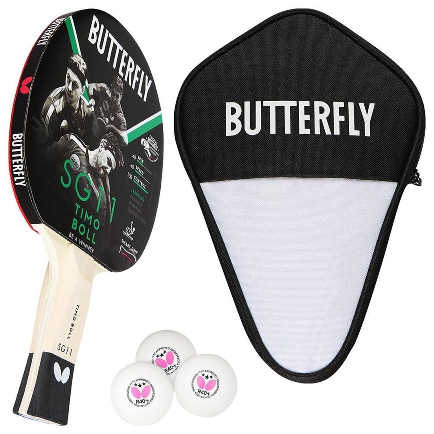 Butterfly Tischtennisschläger 1x Timo Boll SG11 + Cell Case 1 + Bälle, Tischtennis Schläger Set Tischtennisset Table Tennis Bat Racket