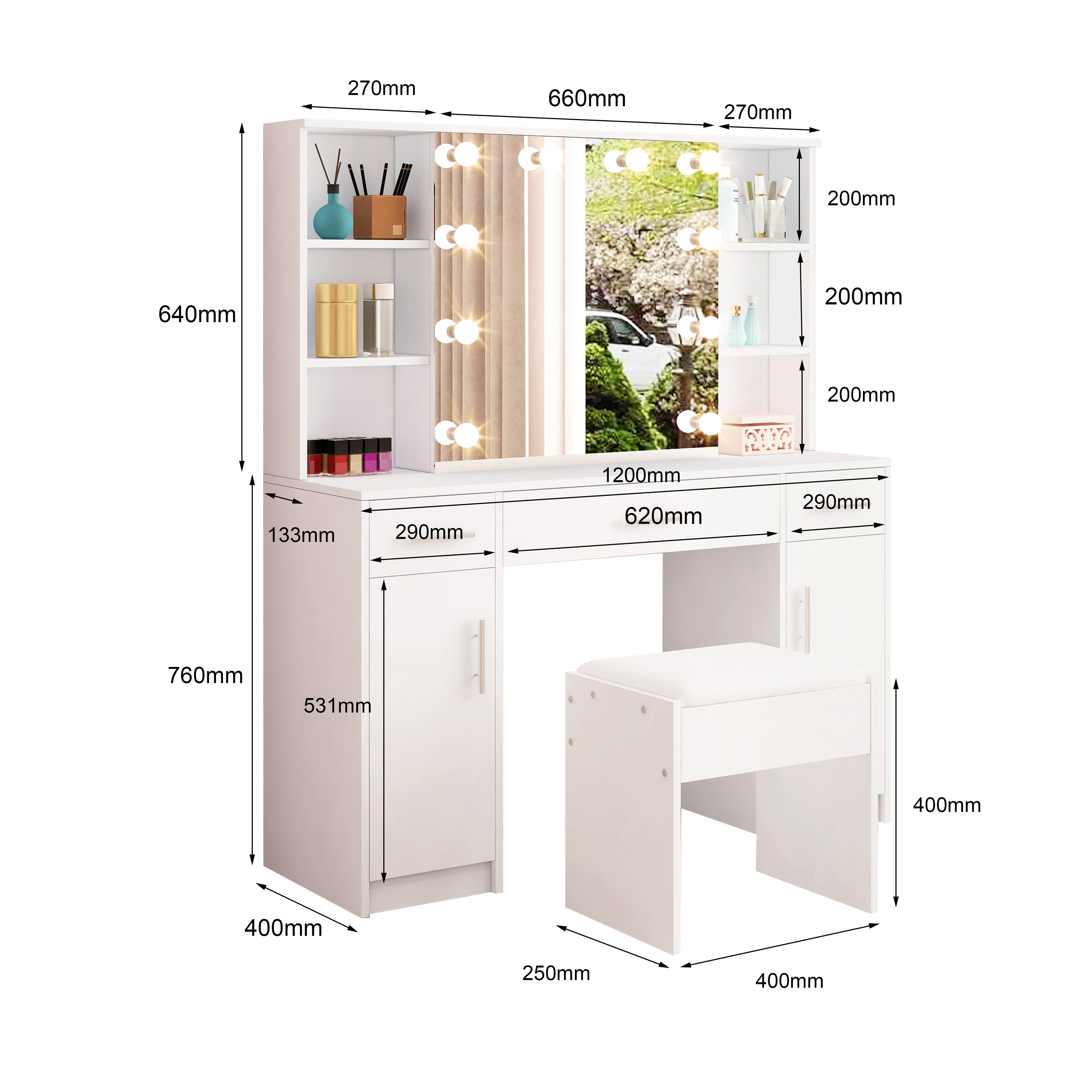 BESTWANTED Schminktisch mit Hocker und LED-Beleuchtung, günstig online kaufen