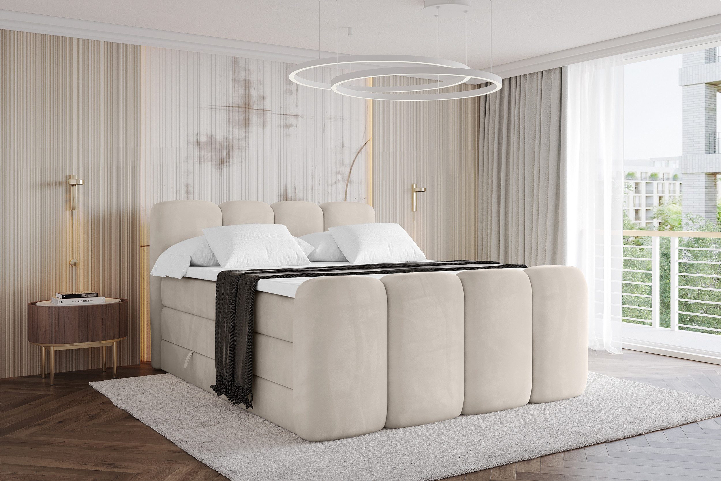 ALTDECOR Boxspringbett NINA-Z KING (Multipocket-Matratze H4, H3 Matratze Bonellfederung, Topper, Kopfteil), Doppelbett mit Fußteil