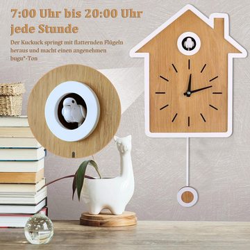 Jioson Wanduhr Wanduhr Kuckucksuhr Moderne im nordischen Stil Pendeluhr Clock weiß (Pendeluhr mit Nachtruhefunktion,Vogelgezwitscher,27 * 48 cm)