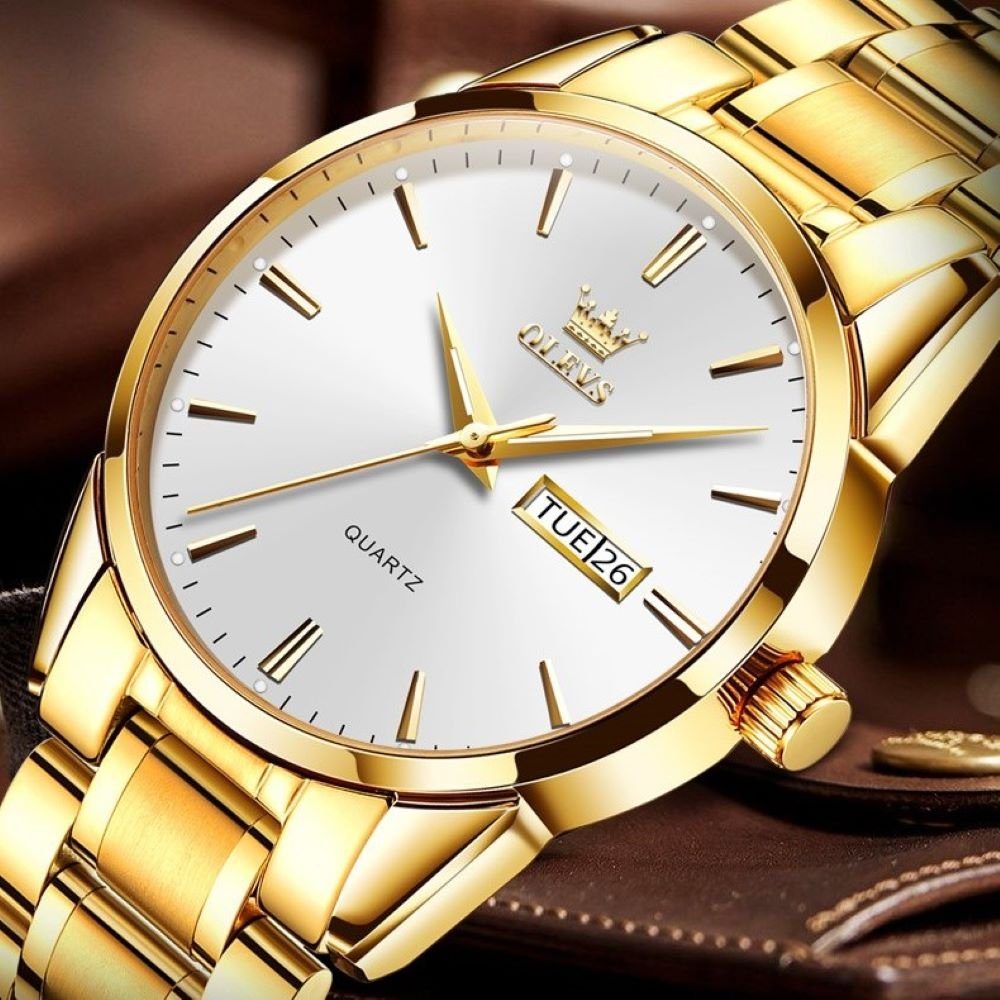 OLEVS Quarzuhr Business Herrenuhr stilvoll und elegant Gold Zifferblatt Wei günstig online kaufen