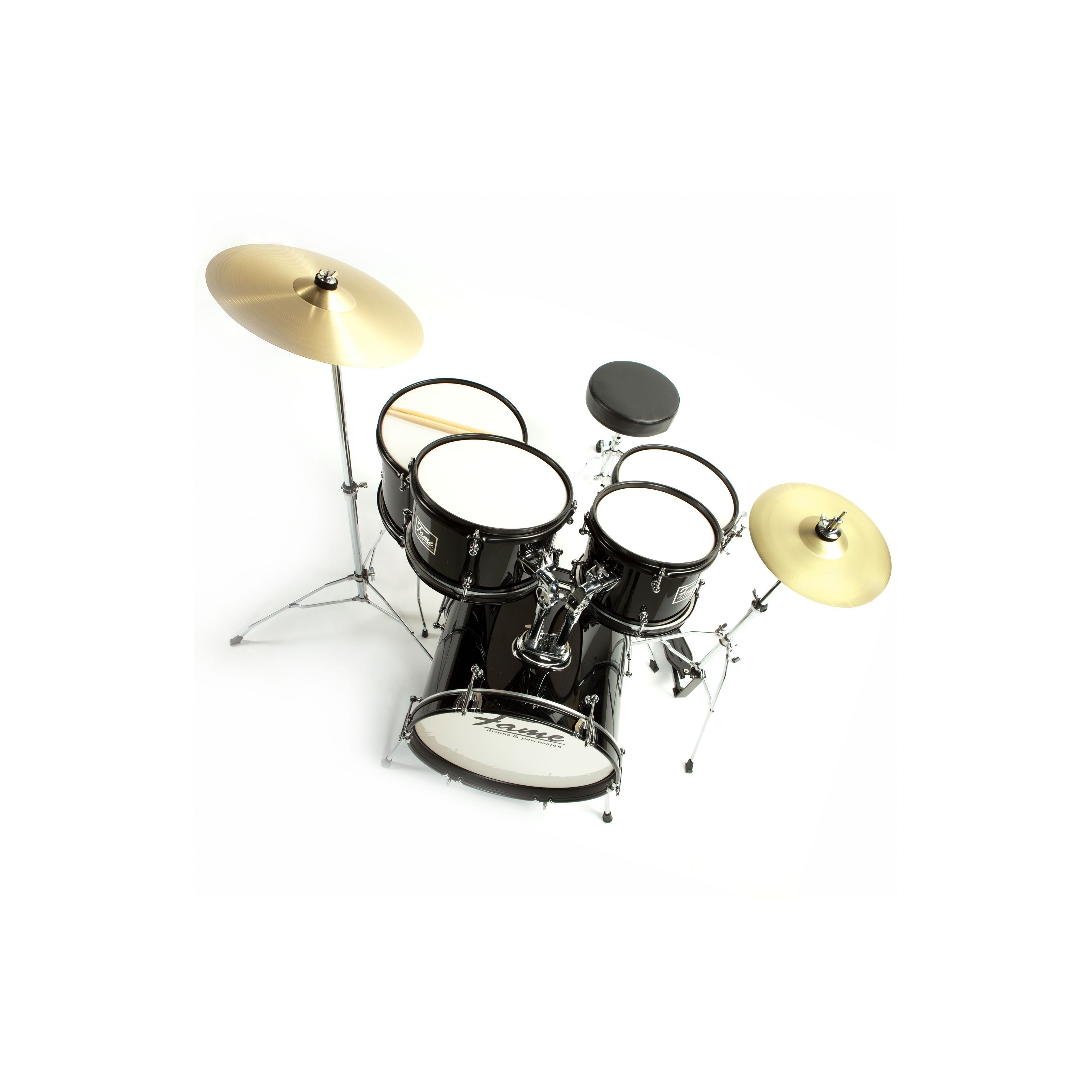 FAME Schlagzeug,Kiddyset 5 PC Junior Drumset Black Kinderschlagzeug mit Bass Drum Toms Snare Hardware und Hocker mit Zubehör und Drumsticks, Schlagzeuge, Drum-Sets, Kinderschlagzeug, Junior Drumset, Kiddyset