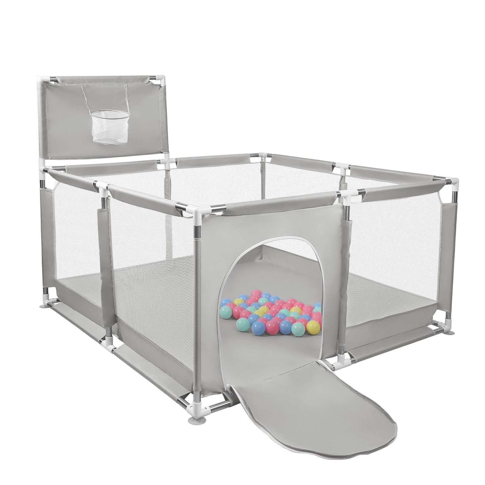 JEOBEST Laufstall Laufstall Baby 126x66cm Laufgitter baby Kinder laufgitter, Sicherer Spielbereich - mit Basketball-Netz und 50 Ozeanbälle
