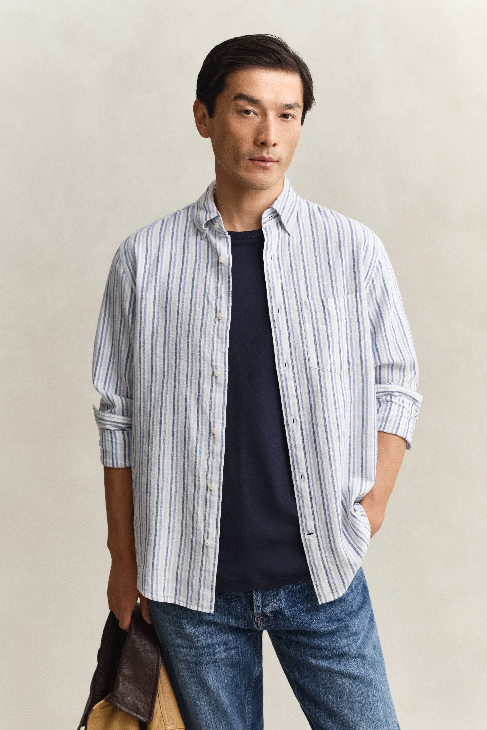 Gant Langarmhemd REGULAR COTTON LINEN STRIPE Regular fit mit Button-Down-Kragen
