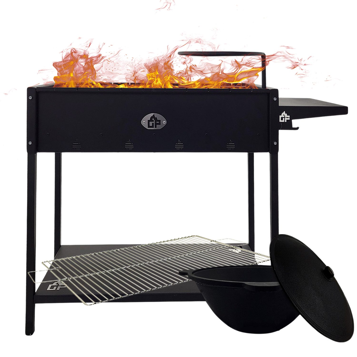 Grillpeter Holzkohlegrill Mangal Set Batyr 60 Schaschlikgrill 60 cm mit Grillrost Kasan 8L