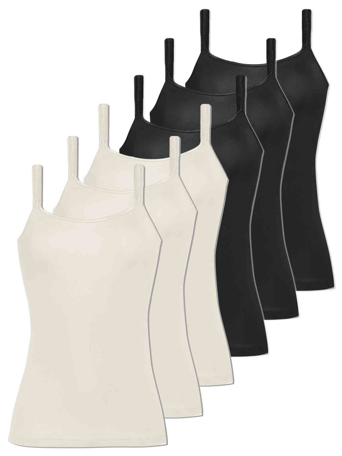 Träger-Unterhemd Pack 6er - offwhite-schwarz Achselhemd Damen (Packung, COMAZO 6-St)