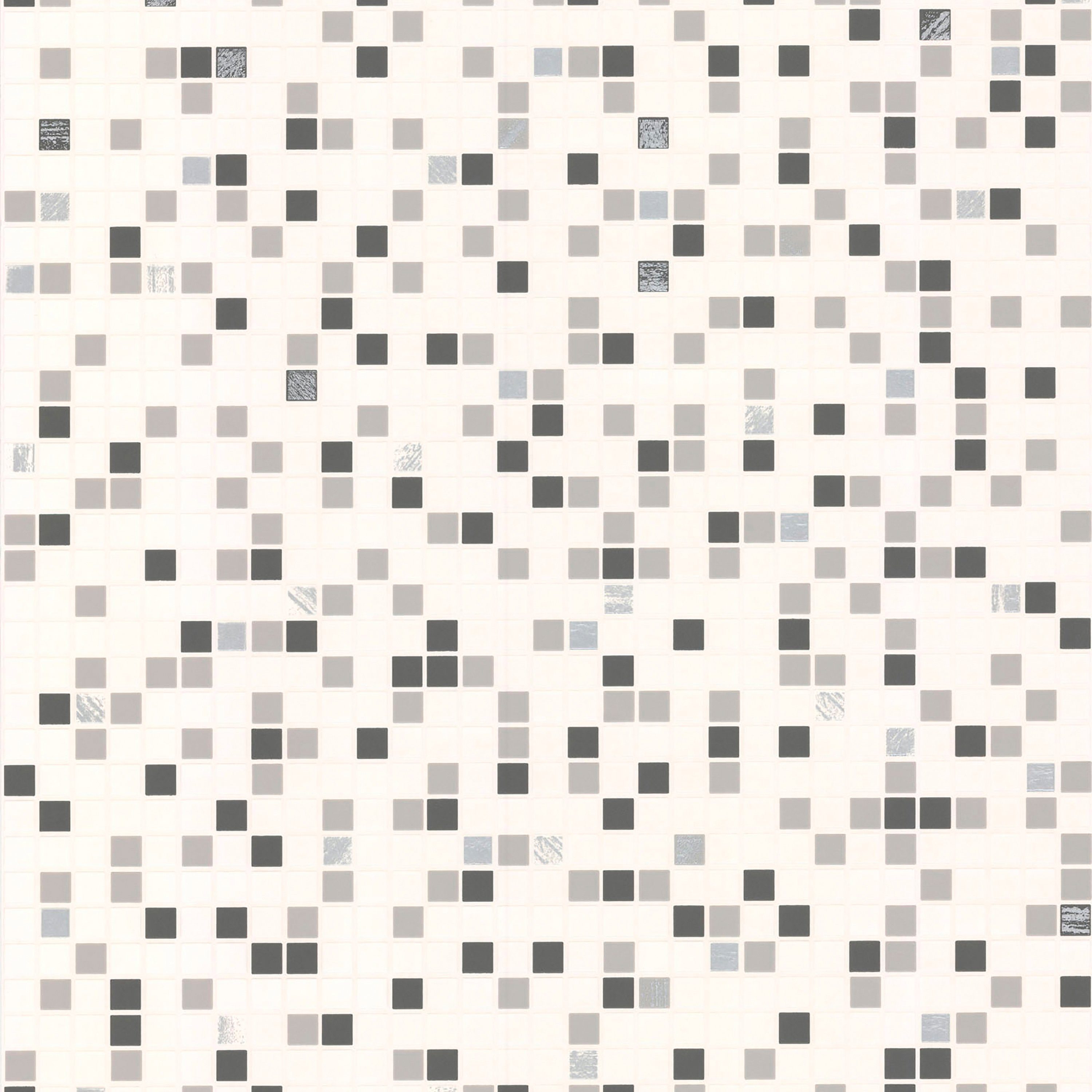 Papiertapete Checker, aufgeschäumt, Vinyltapete Mosaikfliesen schwarze/weiße Fliesen 10 m x 0.52 m