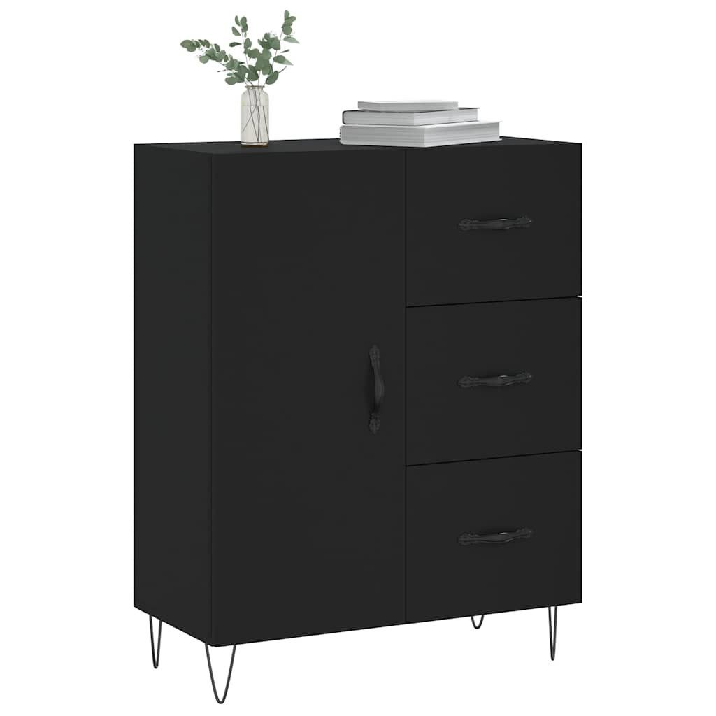 furnicato Sideboard Klassisches Schwarz 69,5 x 34 x 90 cm (1 St), Kommode mit 3 Schubladen, 2 Fächern und stabilen Metallfüßen