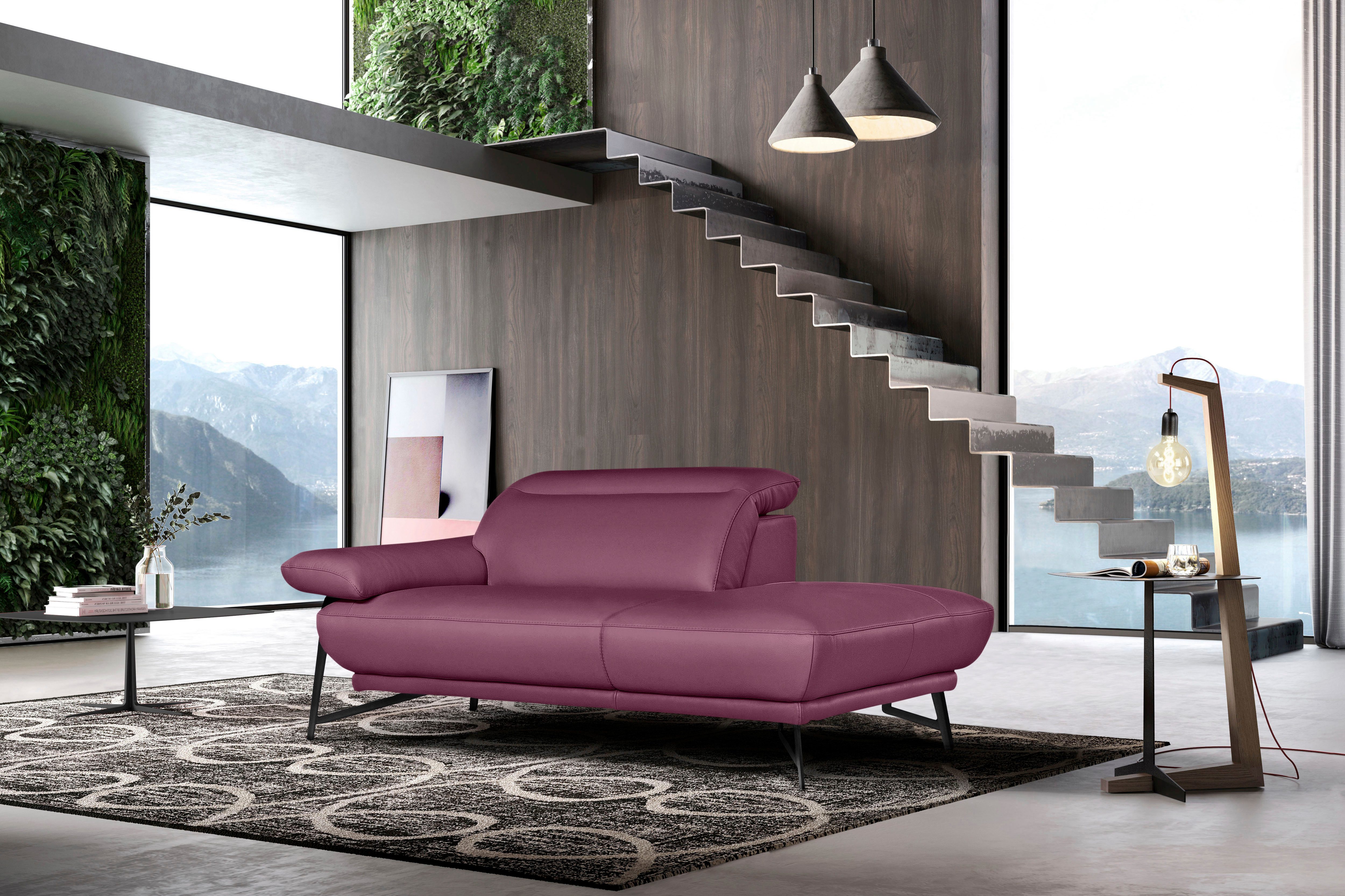 Egoitaliano Ottomane Anais, erstklassiges Designsofa, Breite 179 cm, Fußfarbe schattengrau, Kopfteil verstellbar, Leder NUVOLE, violett