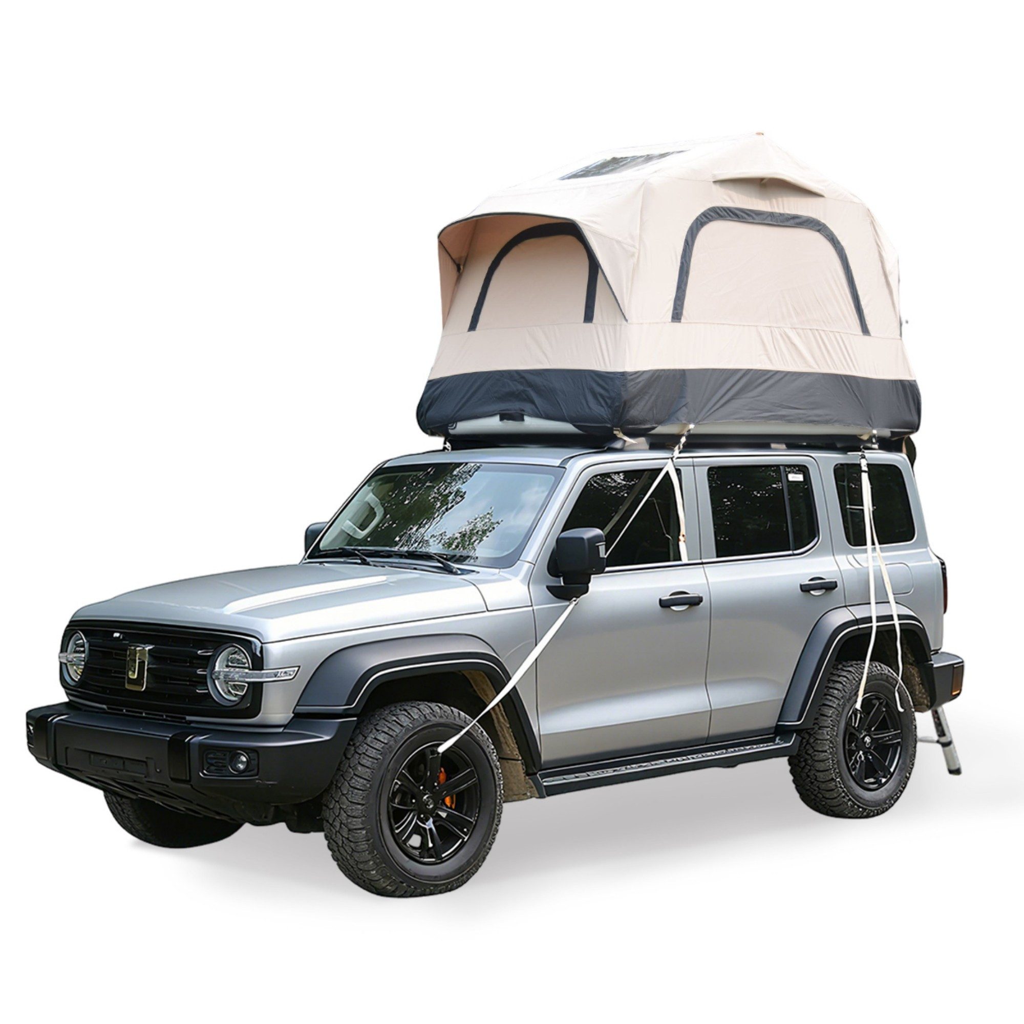 LVHOM aufblasbares Zelt Dachzelt, 220x145x133cm, dreieckiges Campingzelt, windbeständig, Personen: 3 (Zubehöre mit 1 Handpumpe, 1 Tragetasche, 10 Heringe, 2 Verstärkungsleinen, Bodenplatte und ausziehbarer Leiter, UPF50+/wasserdicht/winddicht/5 Min. aufgebaut), geeignet für Jeep, SUV