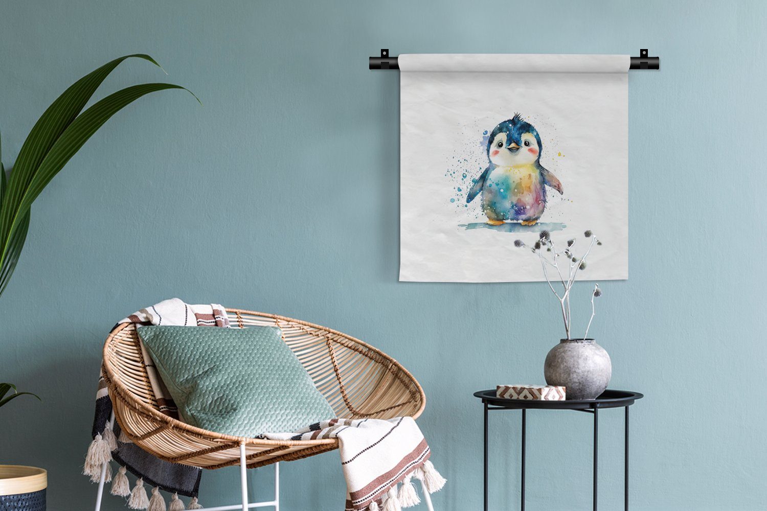 MuchoWow - Wanddeko Aquarell Kleid, Wohnzimmer, - Kinder, für - Wanddekoobjekt Schlafzimmer, Pinguin Kinderzimmer - Wandbehang, Regenbogen Tiere