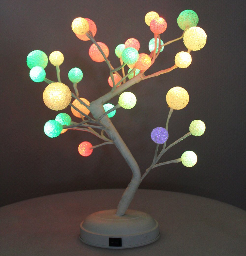 Baum cm LED Tischlampe, USB LED 32 integriert, LED Glitzerkugeln 45 Arnusa Leuchtbaum batteriebetrieben und Bunt, fest Rainbow